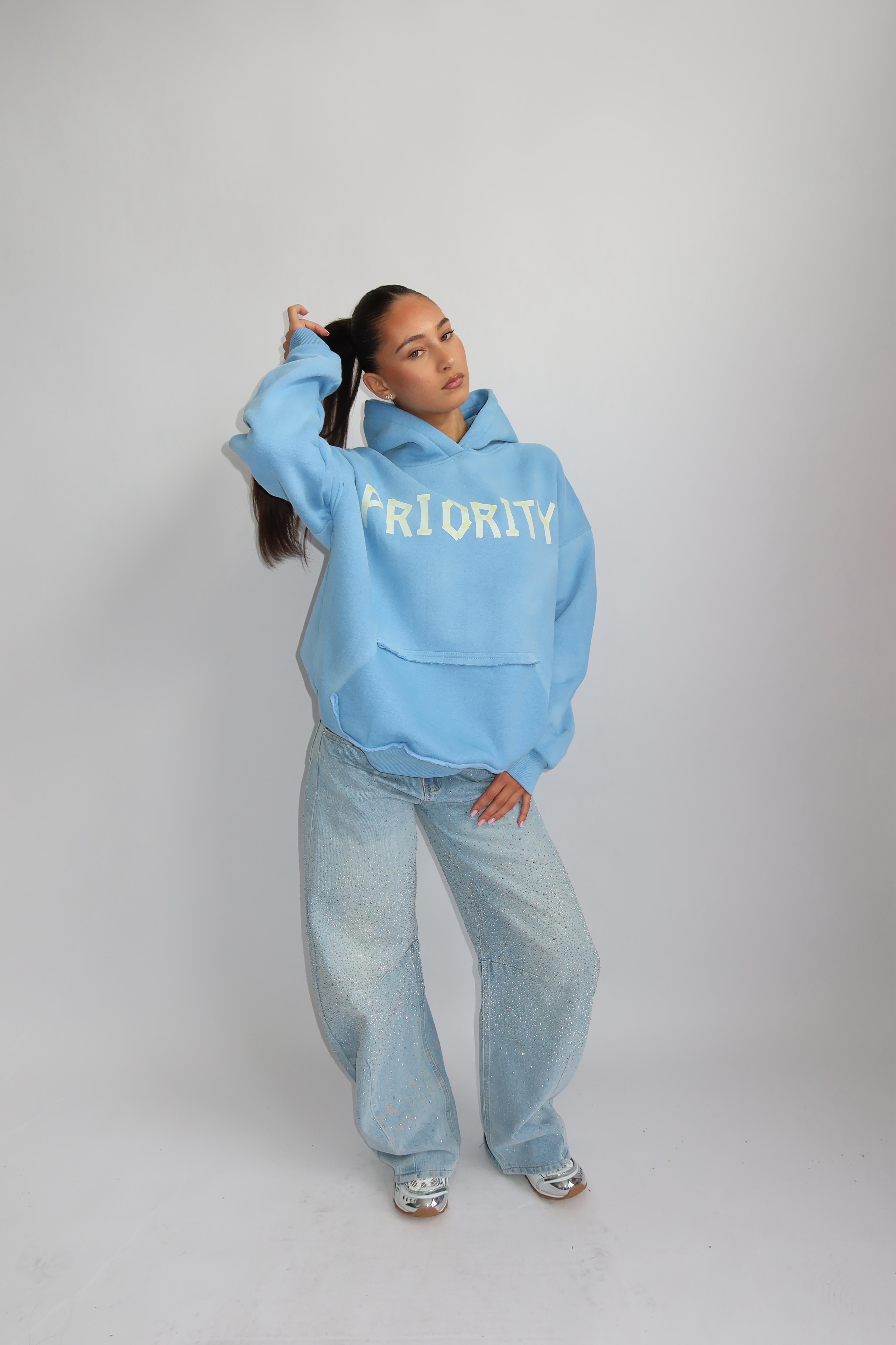 PRIORITY WASHED TAPE HOODIE BLUE