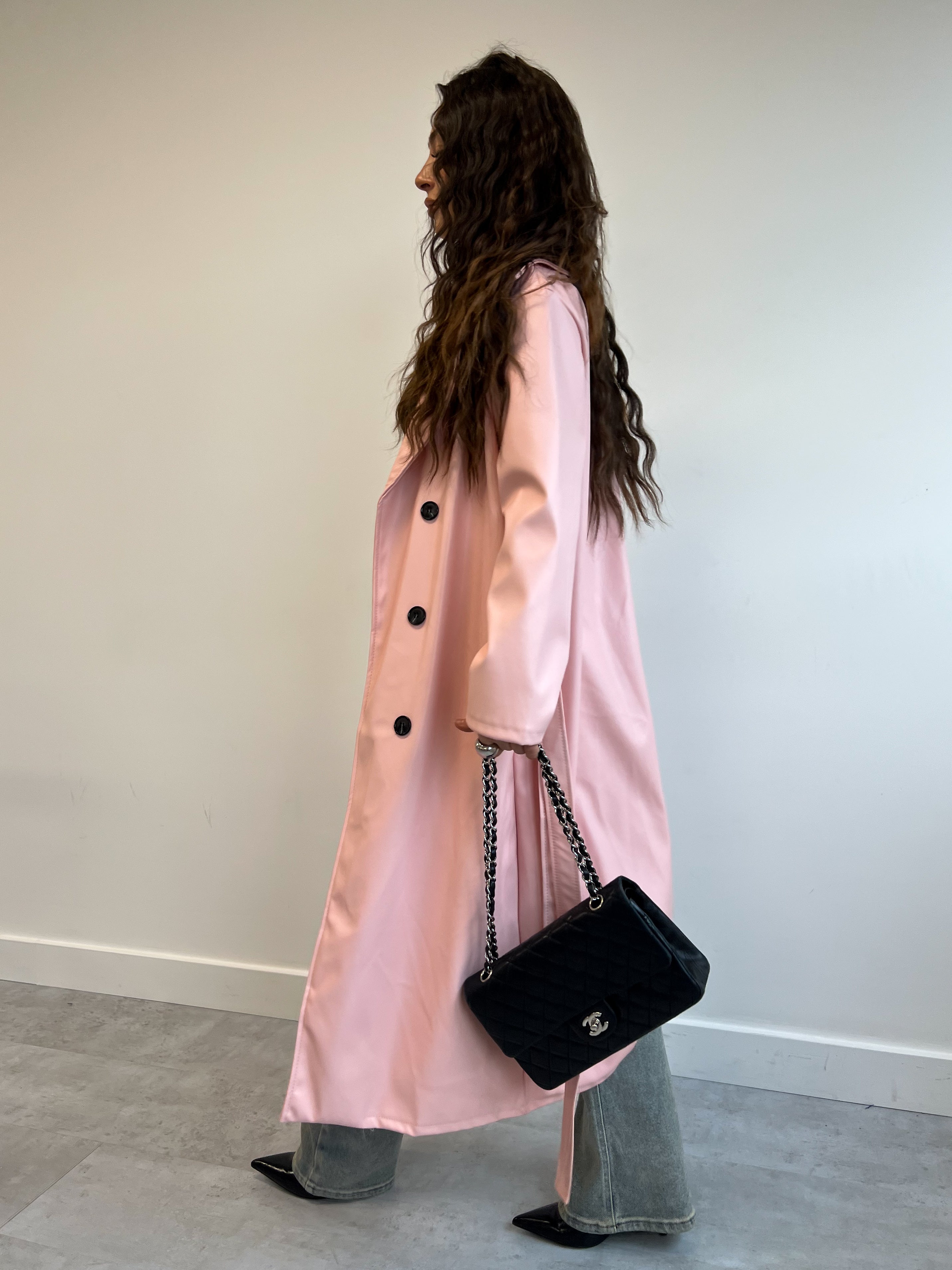 LEATHER LOOK TRENCH BABYPINK
