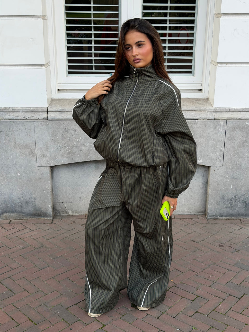 CHECKERED WINDBREAKER SUIT GREEN