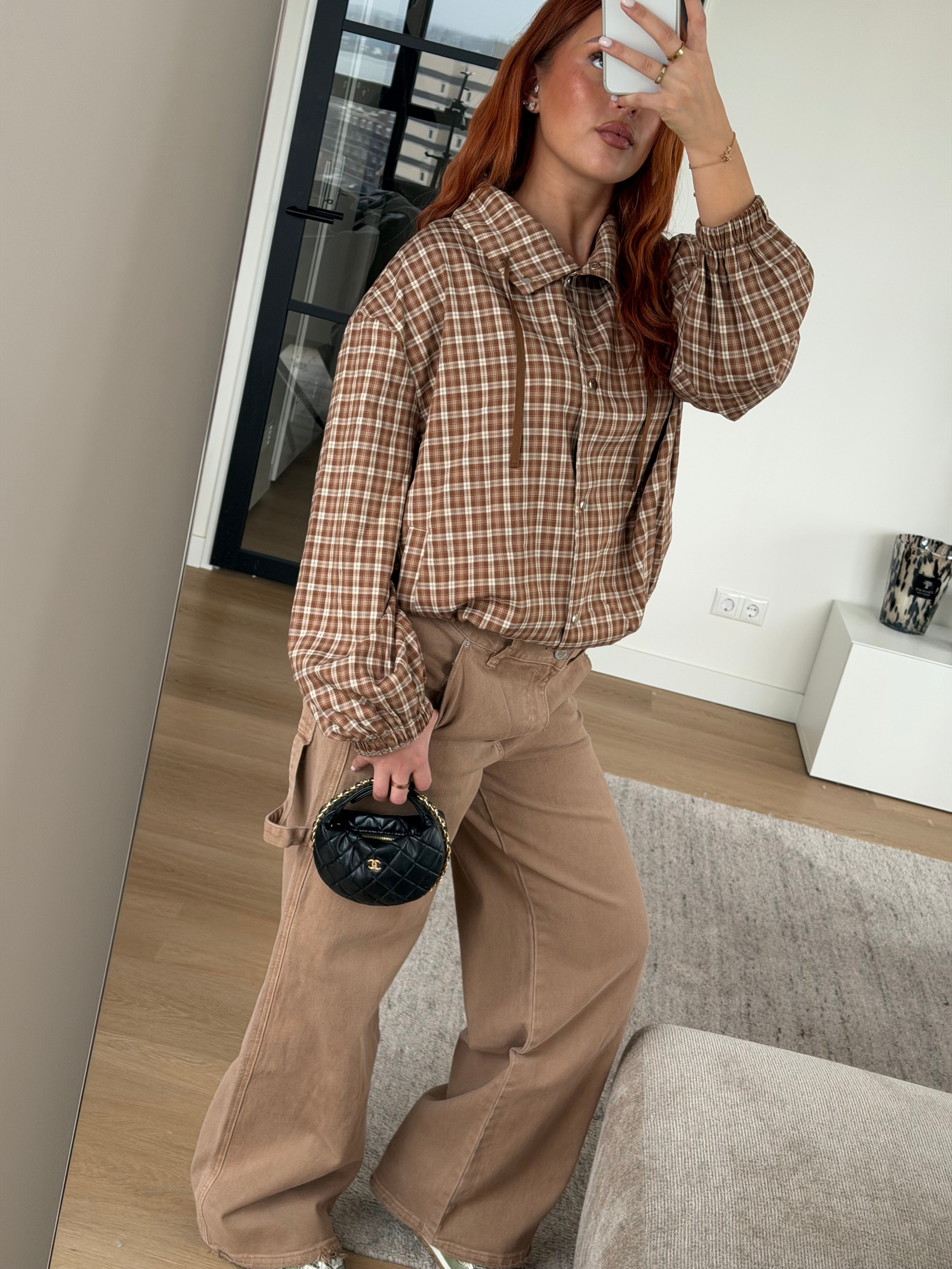 CHECKED WINDBREAKER BROWN