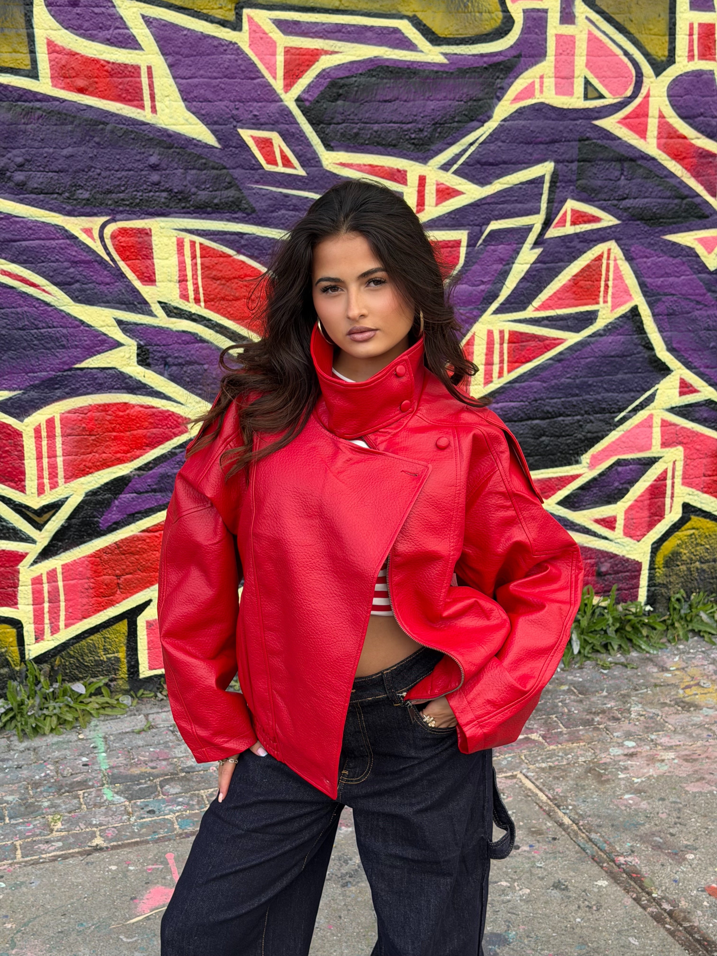 LAURENT RED LEATHER JACKET