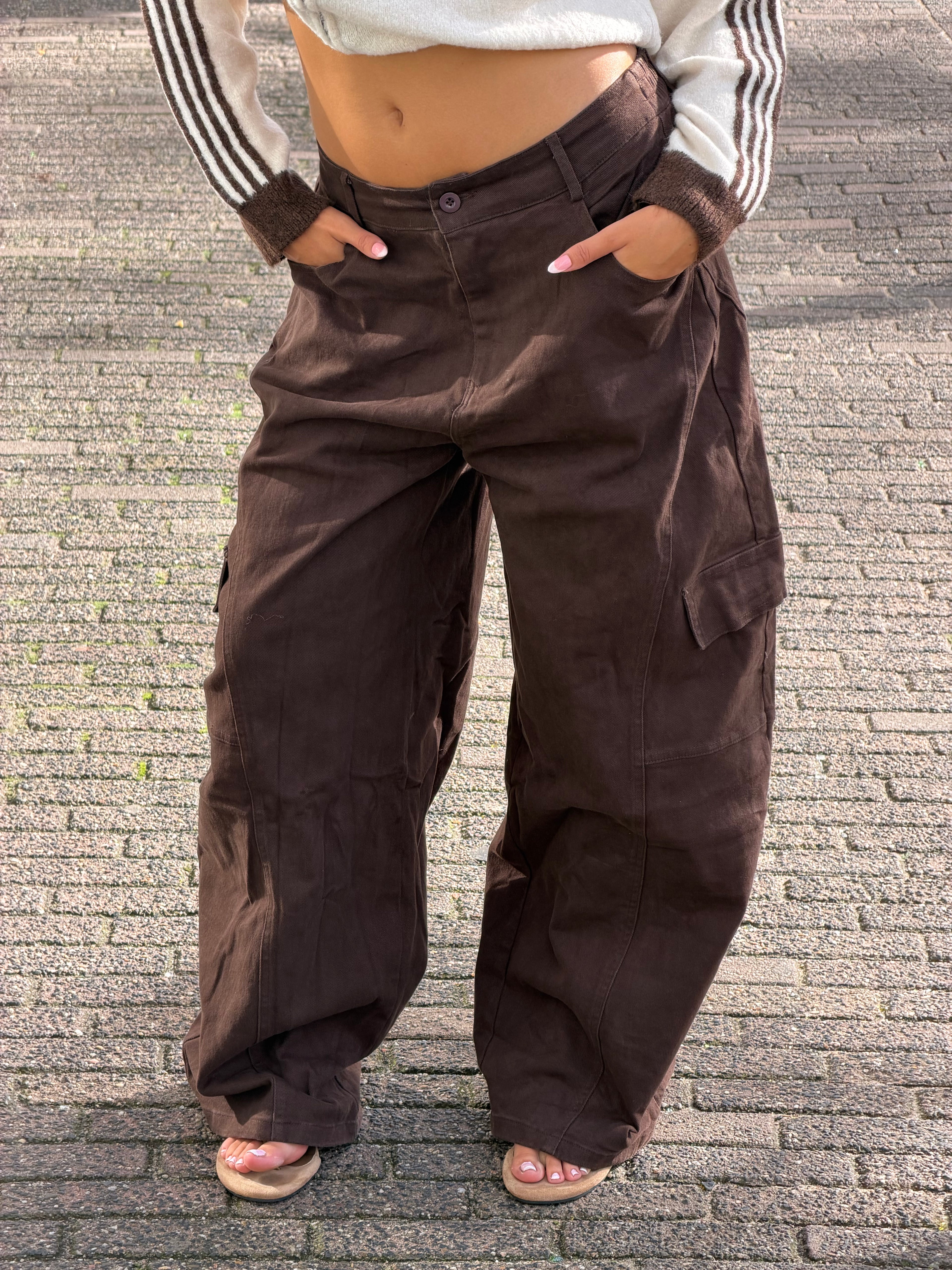 INDIRA WIDE LEG CARGO CHOCO