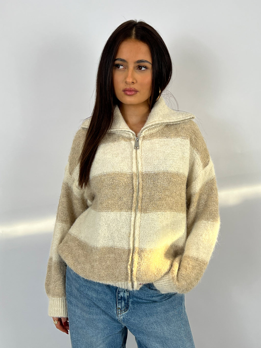 ZIP KNIT TAUPE/BEIGE