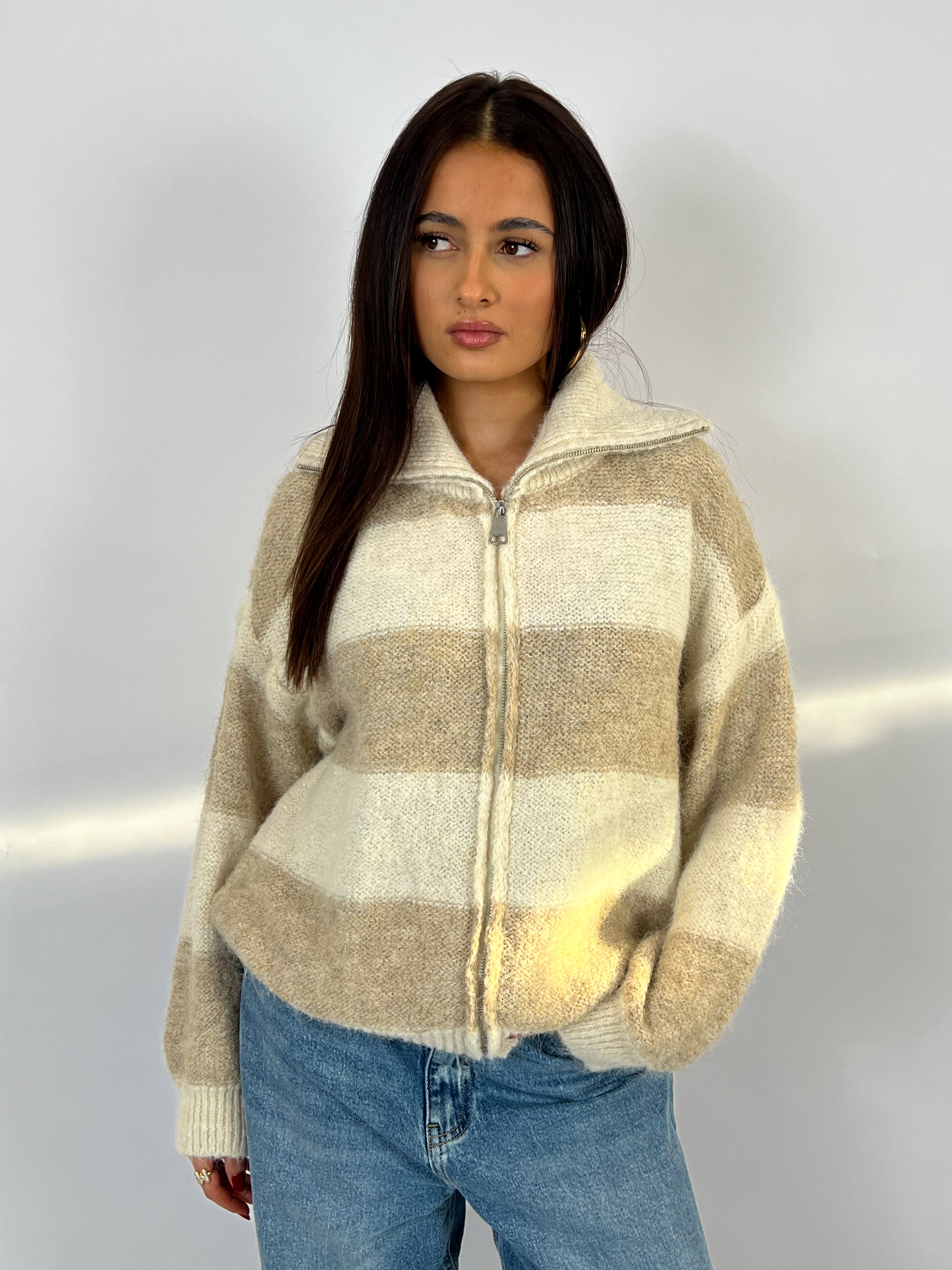 ZIP KNIT TAUPE/BEIGE