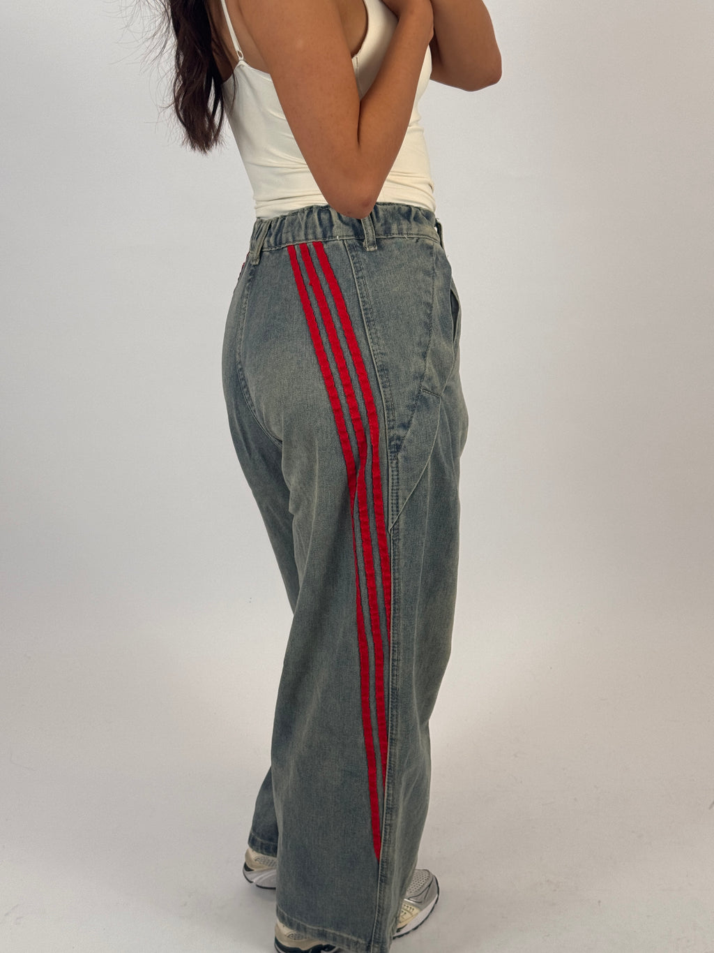 PETITE JEANS BLUE/RED STRIPES SIZE S