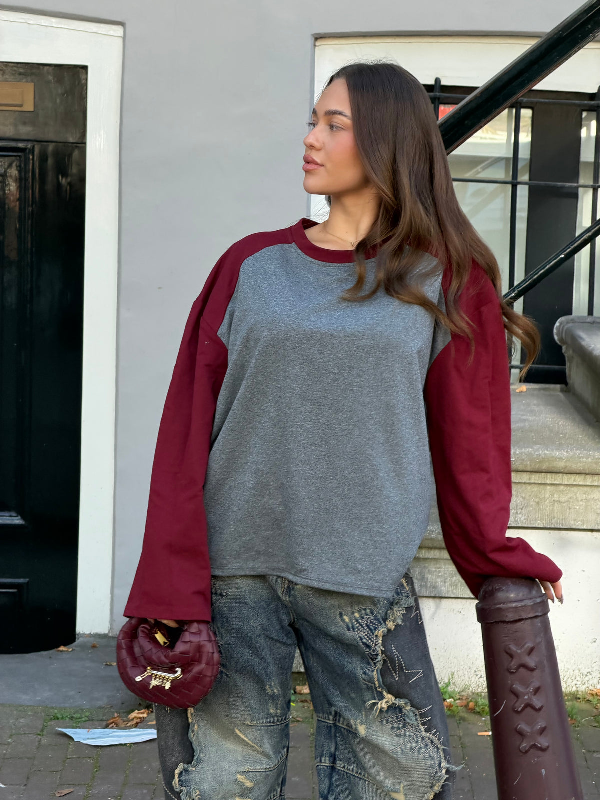 TWO TONE LONGSLEEVE BORDEAUX PETITE