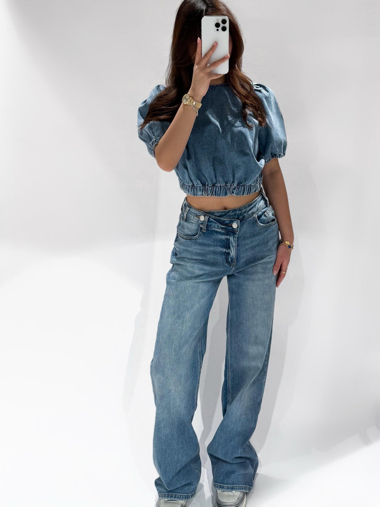 CROSS WAIST STRETCH JEANS BLUE