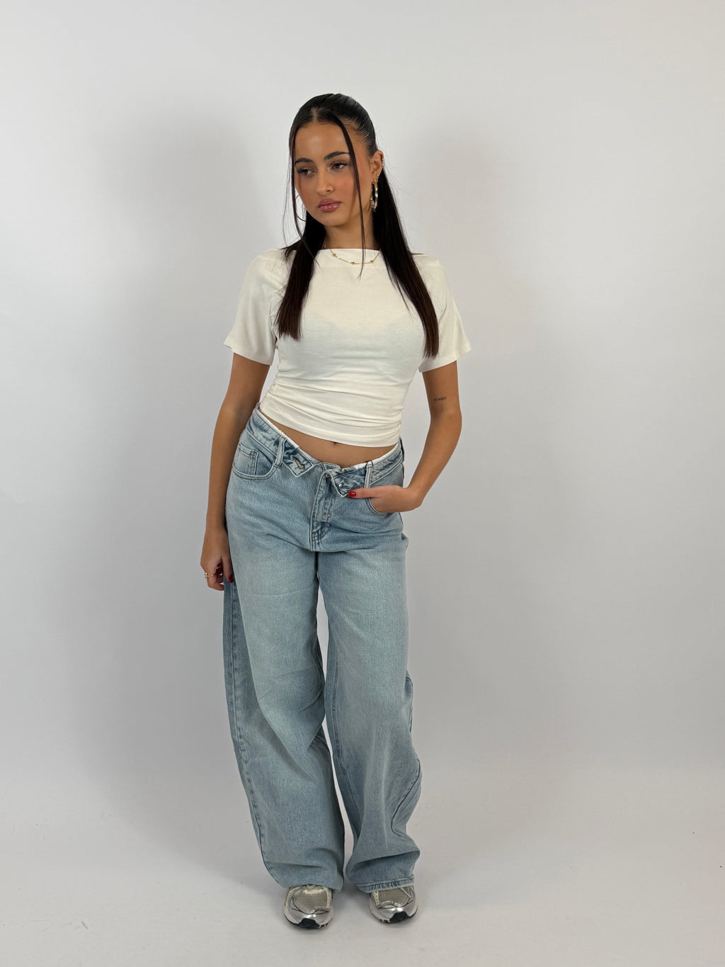 FOLDED WAIST JEANS LIGHT BLUE