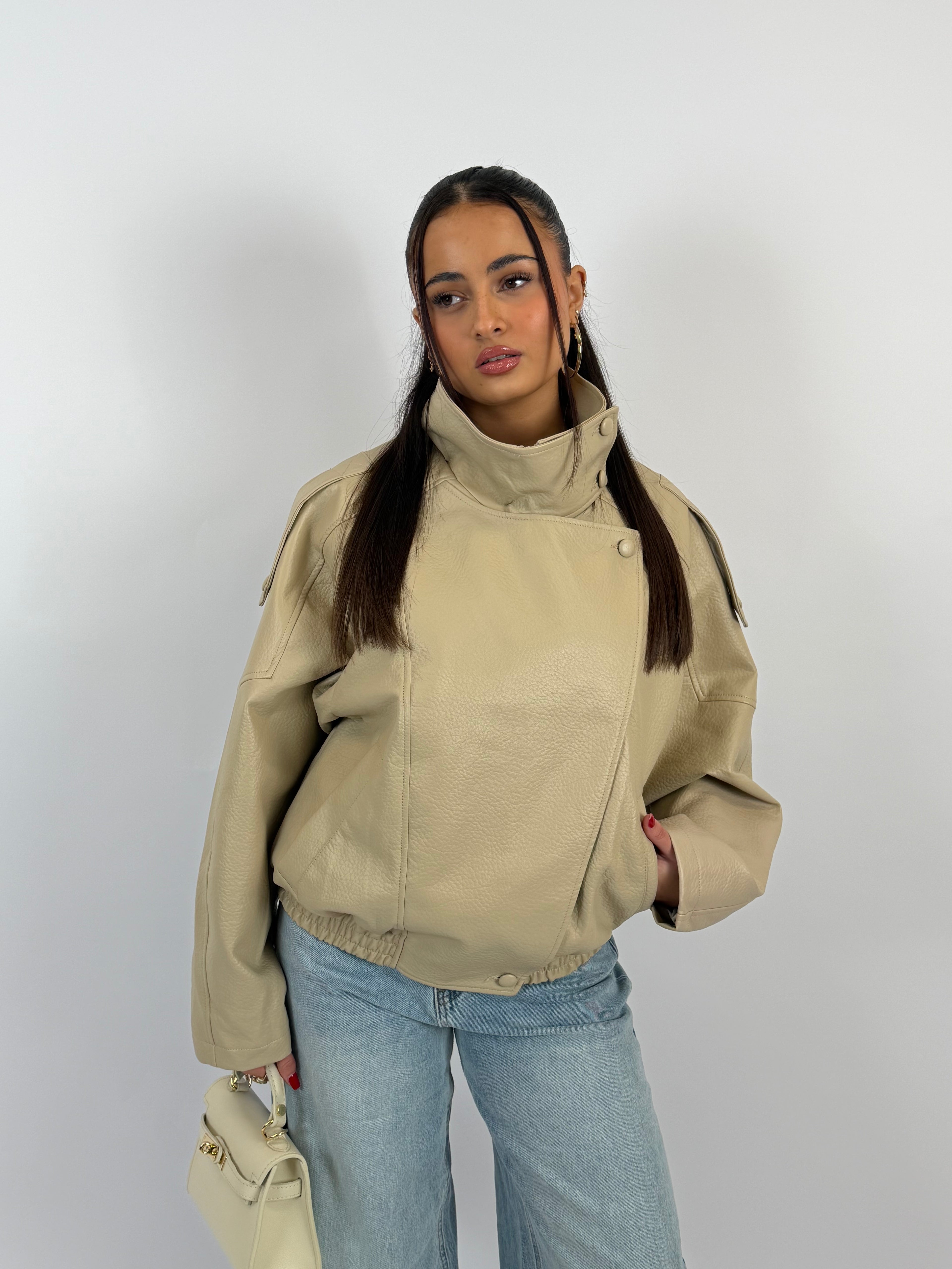 LAURENT BEIGE LEATHER JACKET