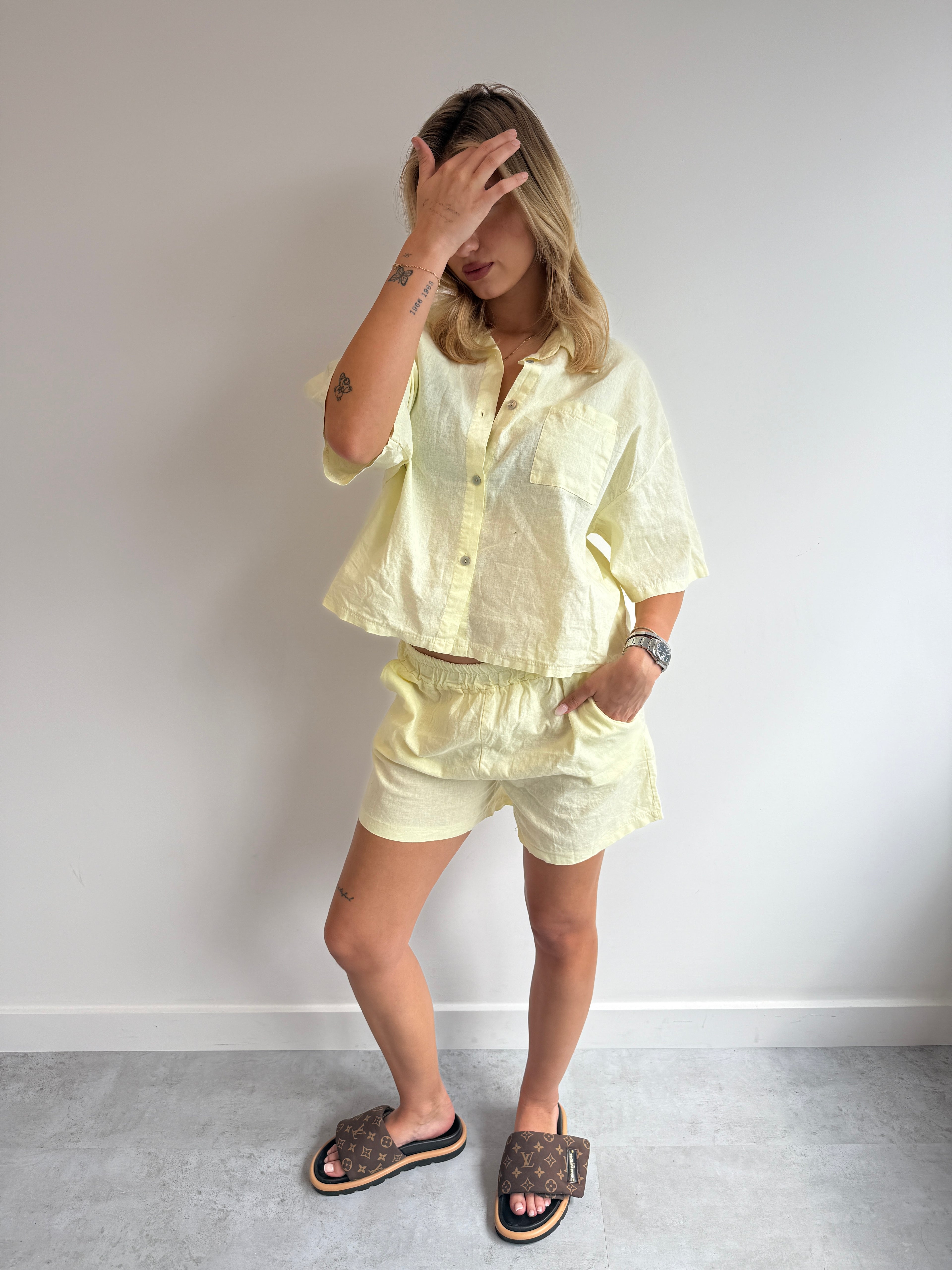 SHORT LINEN SET LEMON