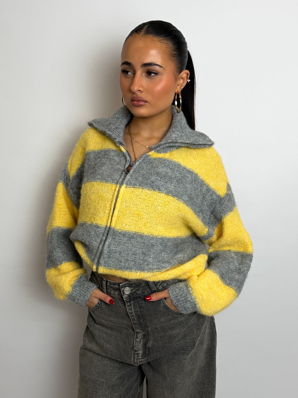 ZIP KNIT GREY/YELLOW