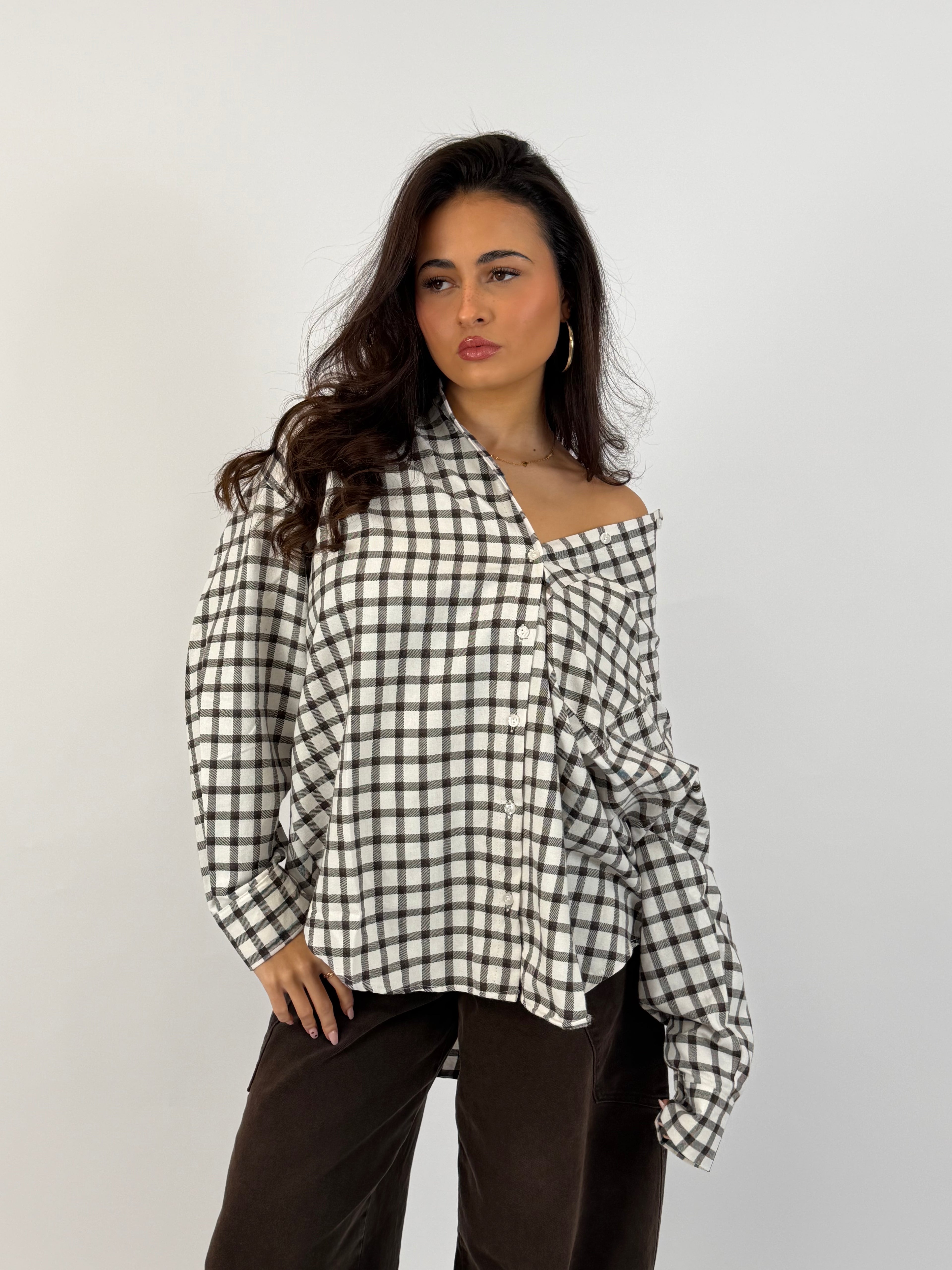 CHECKERED SHIRT WHITE/BROWN