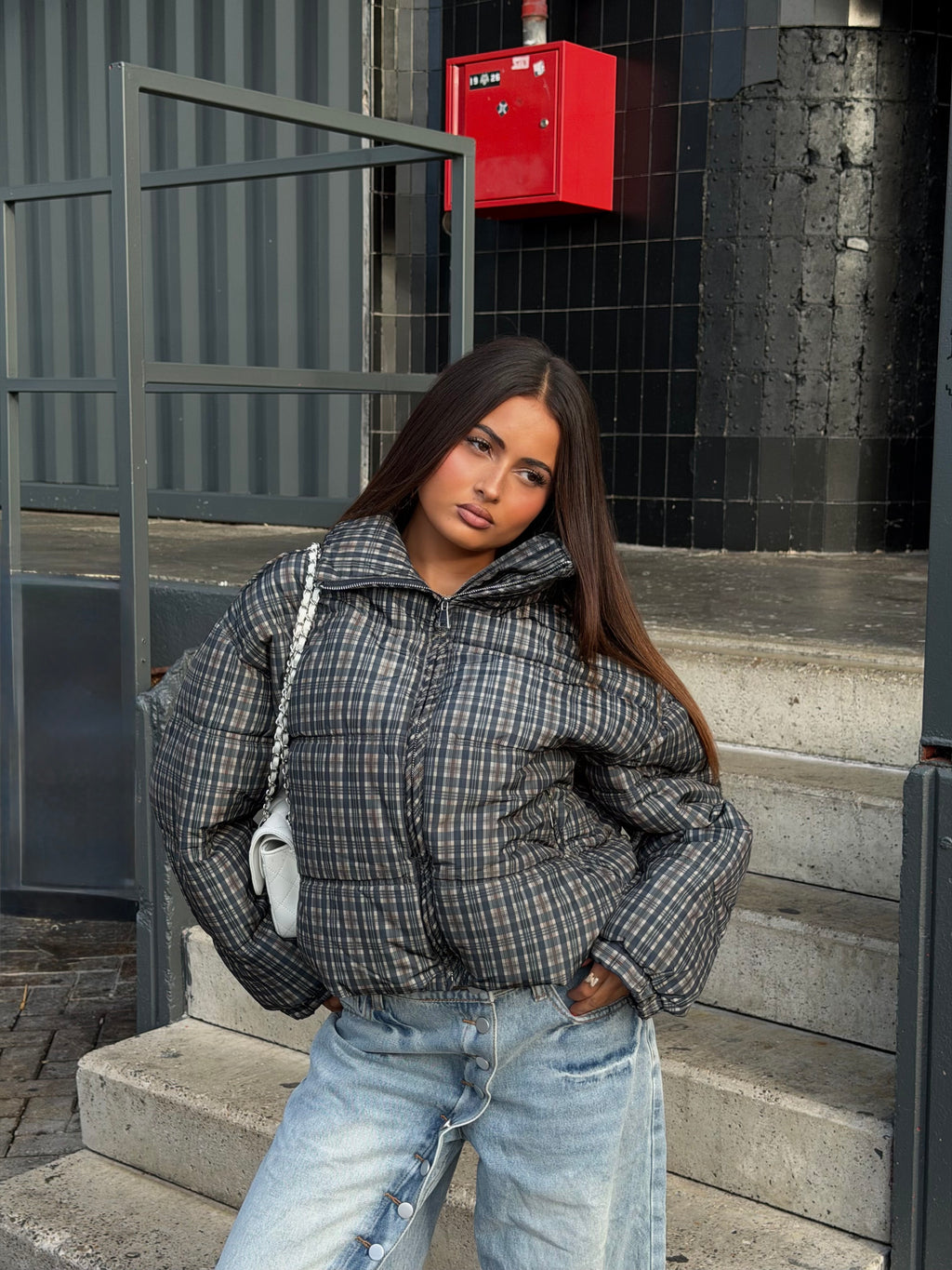 CHECKERED PUFFER NAVY