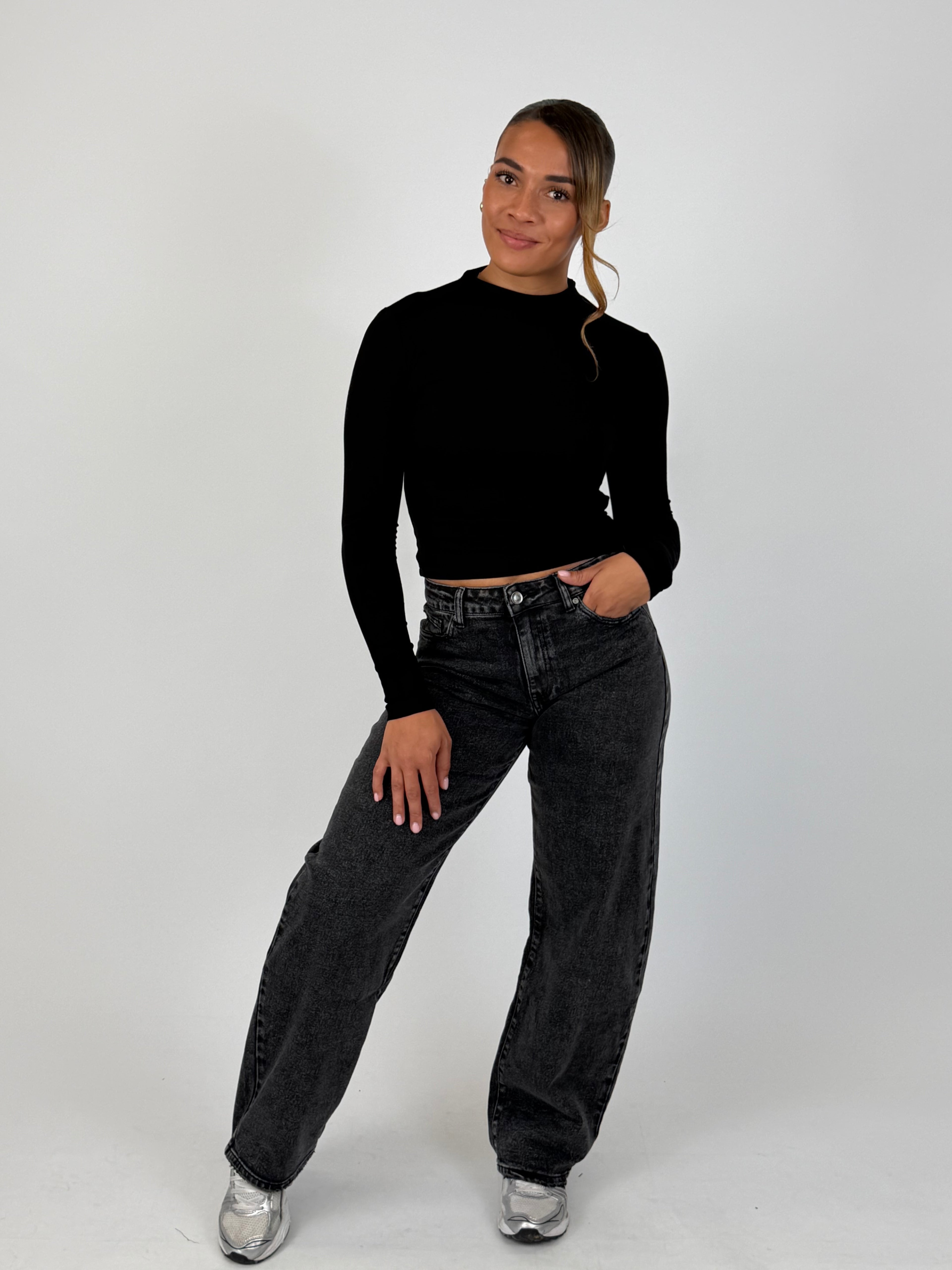 RHINESTONE BUM STRETCH WIDE LEG BLACK
