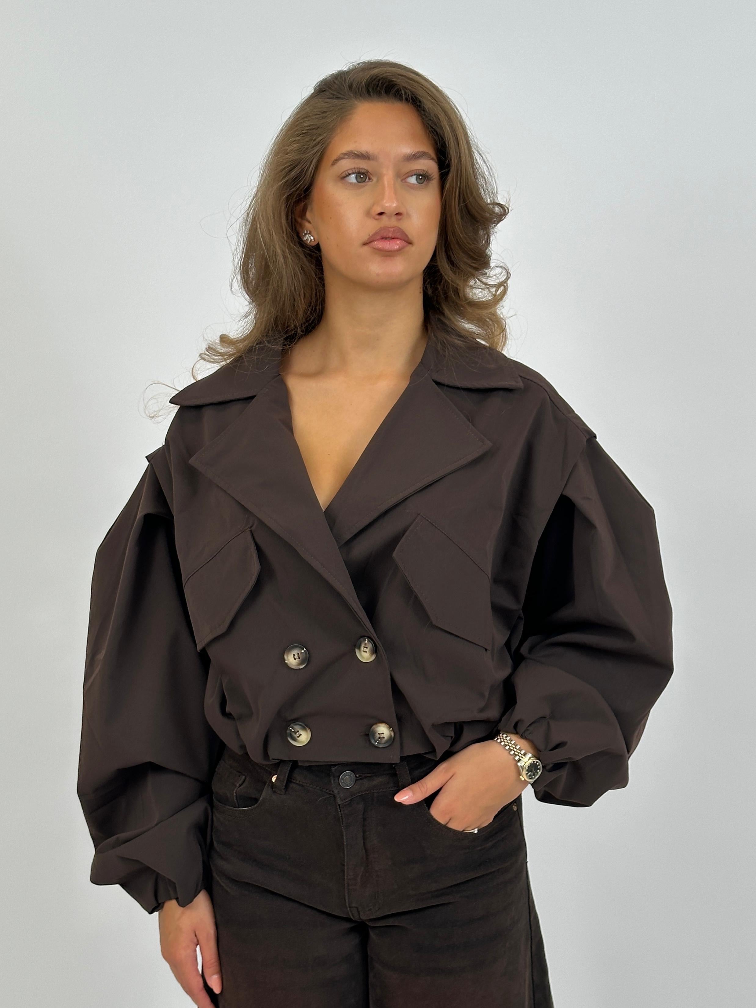CROPPED PUFFY TRENCH CHOCO