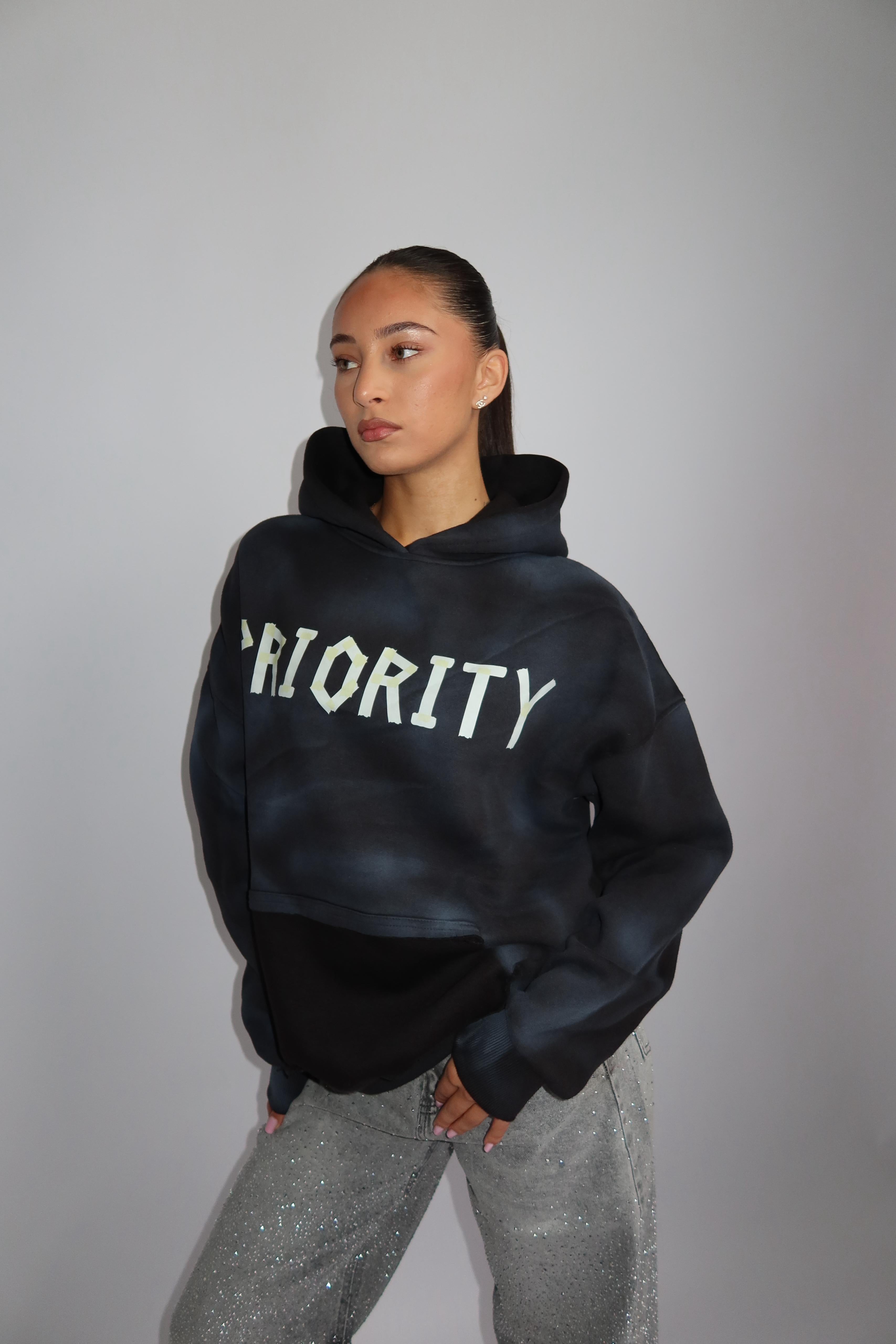 PRIORITY WASHED TAPE HOODIE CHARCOAL