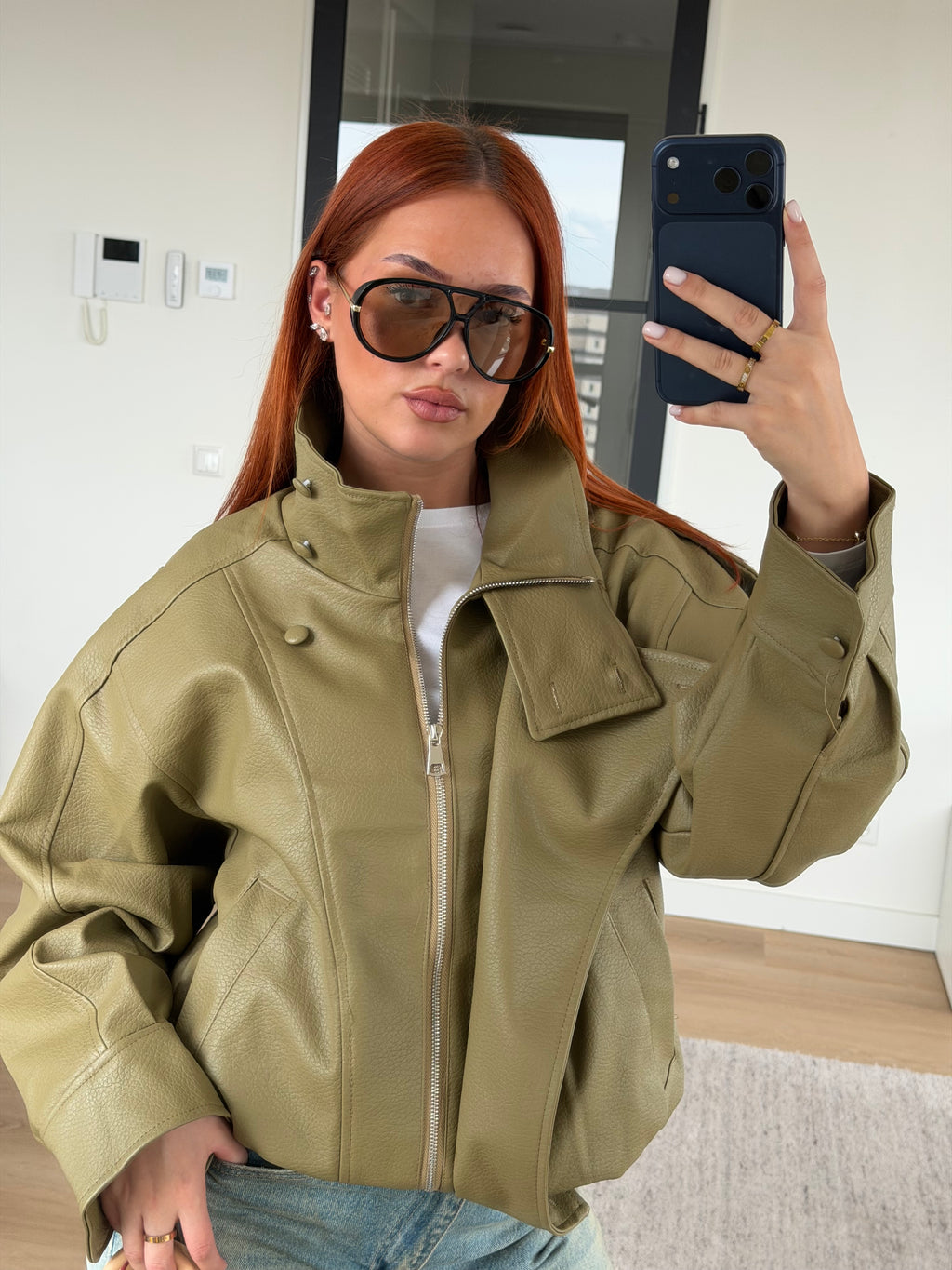LAURENT KHAKI LEATHER JACKET