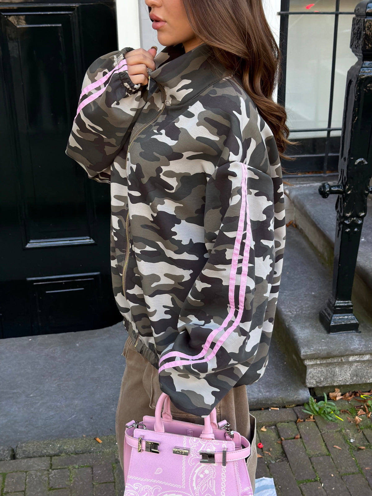 CAMO BOMBER VEST PINK STRIPE