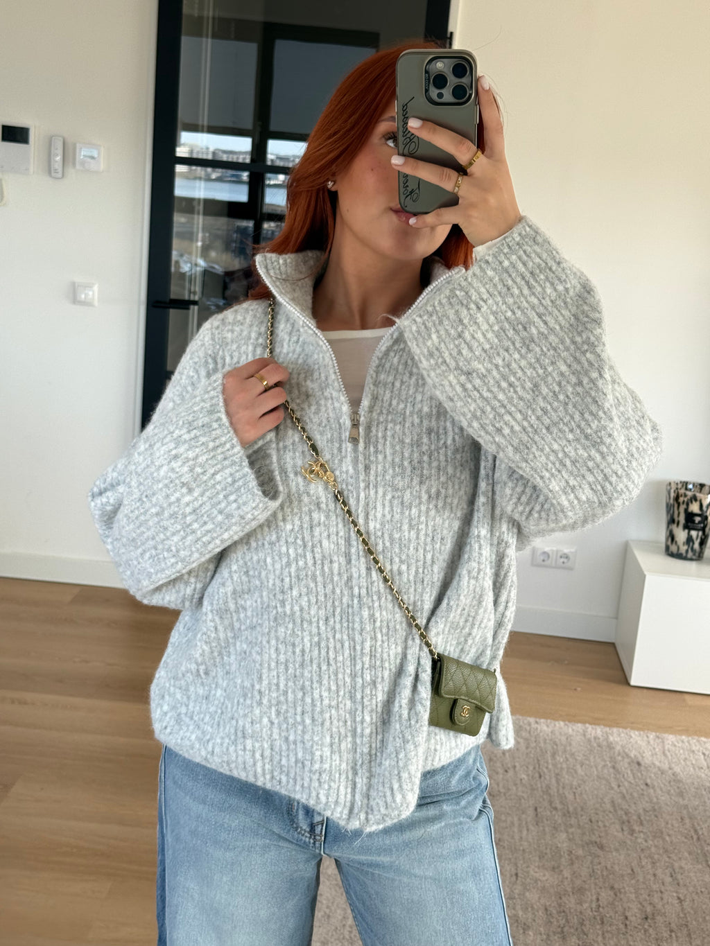 ZIP CARDI GREY