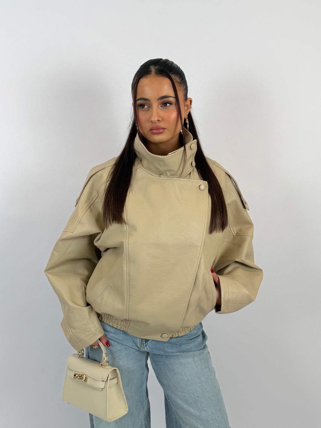LAURENT BEIGE LEATHER JACKET
