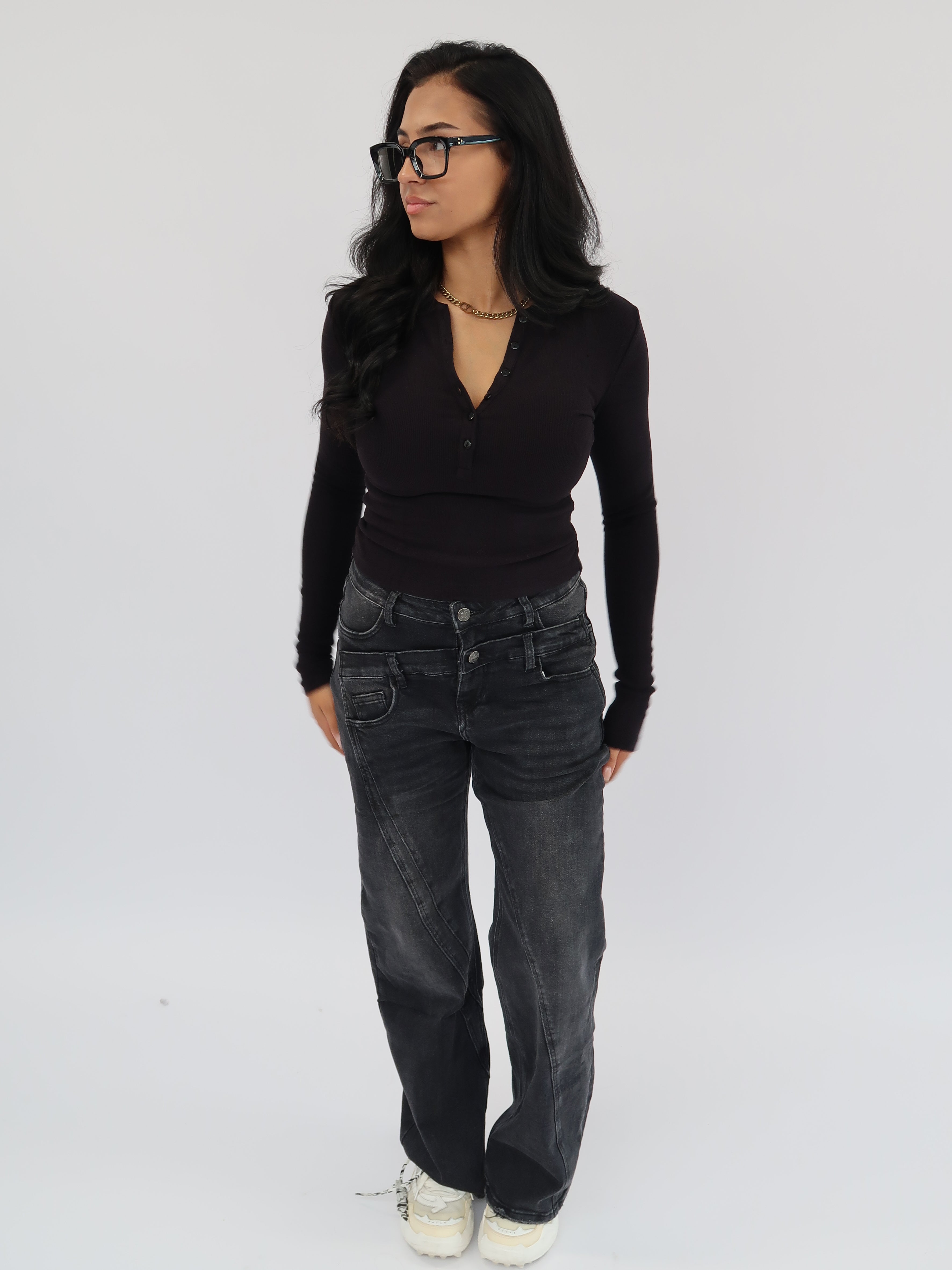 DOUBLE WAIST STRETCH JEANS BLACK WASH