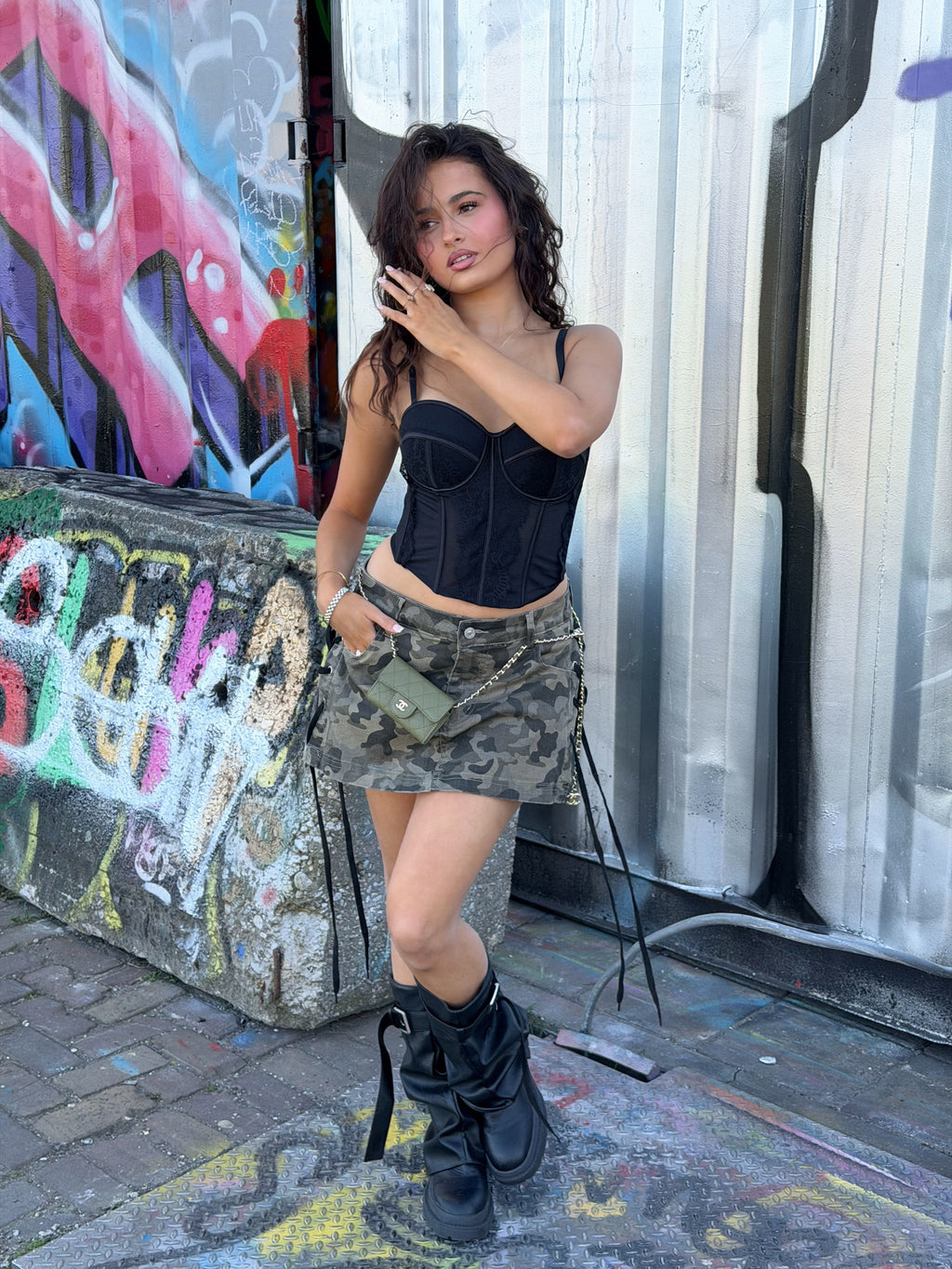 ANGIE ARMY TIE UP SKIRT