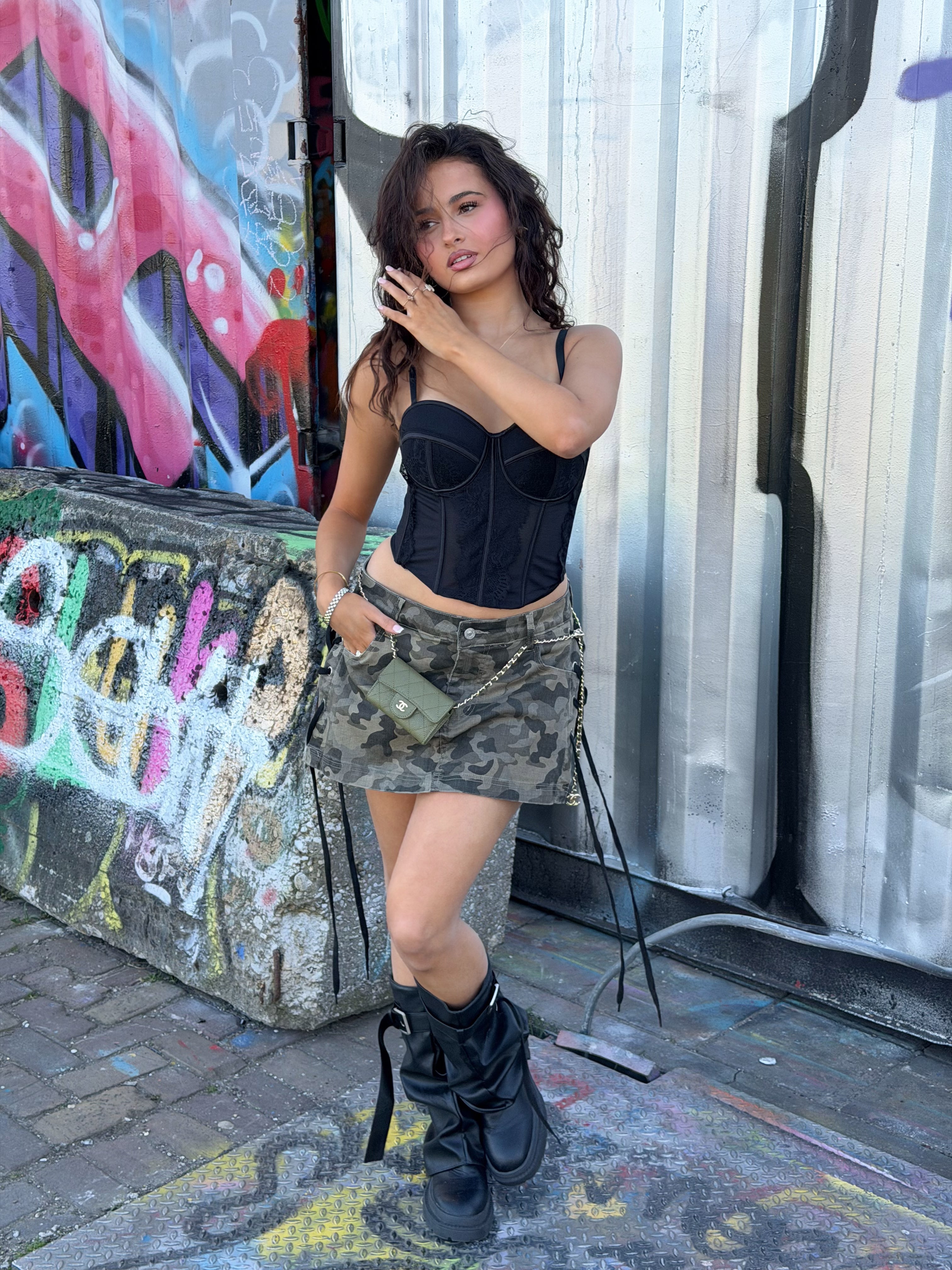 ANGIE ARMY TIE UP SKIRT