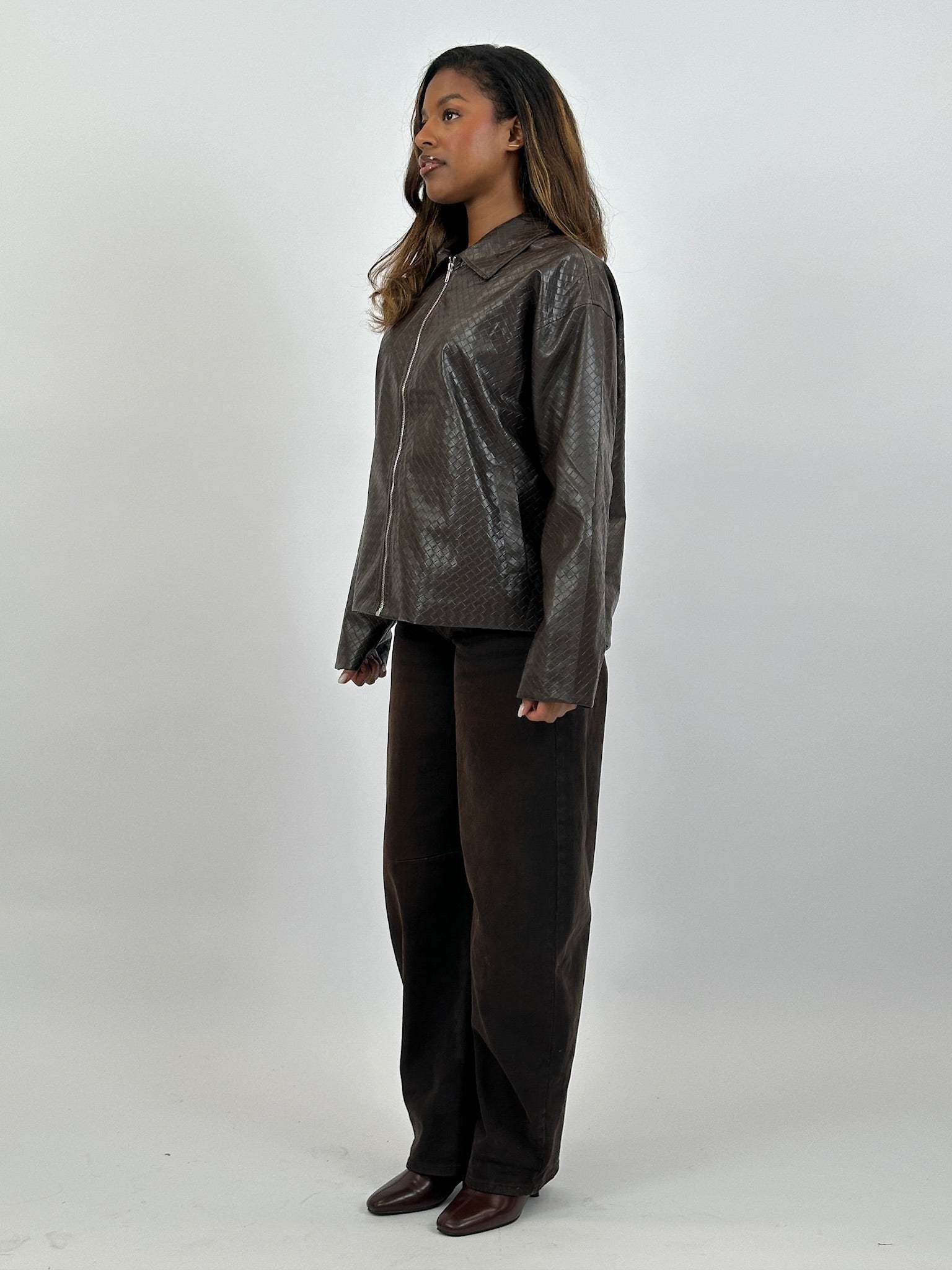 BRAIDED ZIP JACKET CHOCO