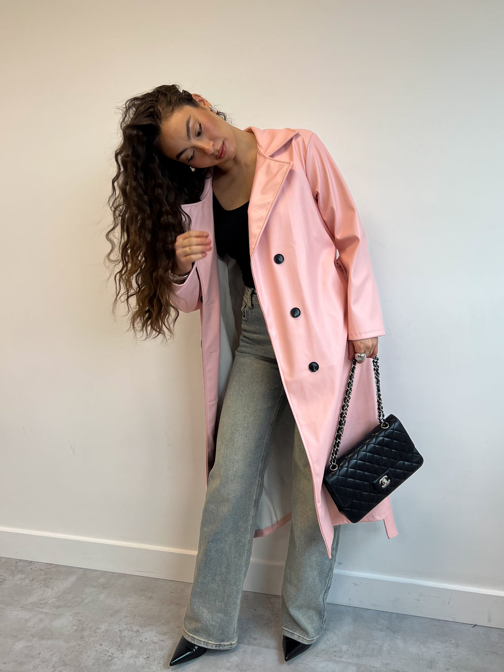LEATHER LOOK TRENCH BABYPINK