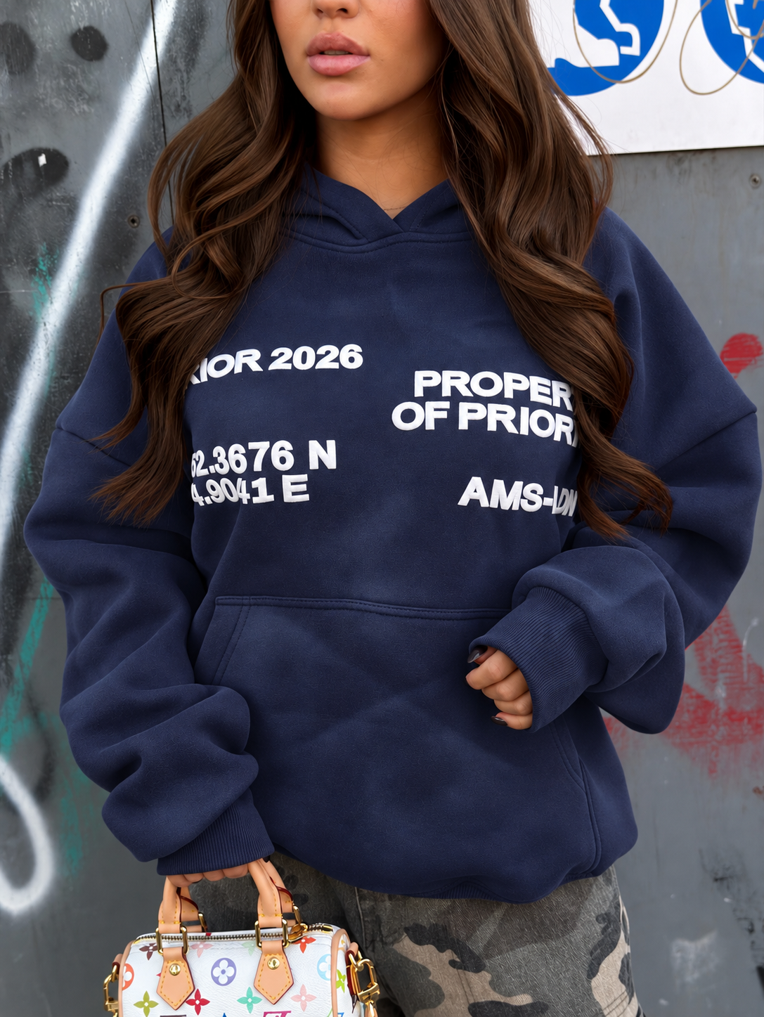 PRIORITY WASHED HOODIE NAVY PRE ORDER