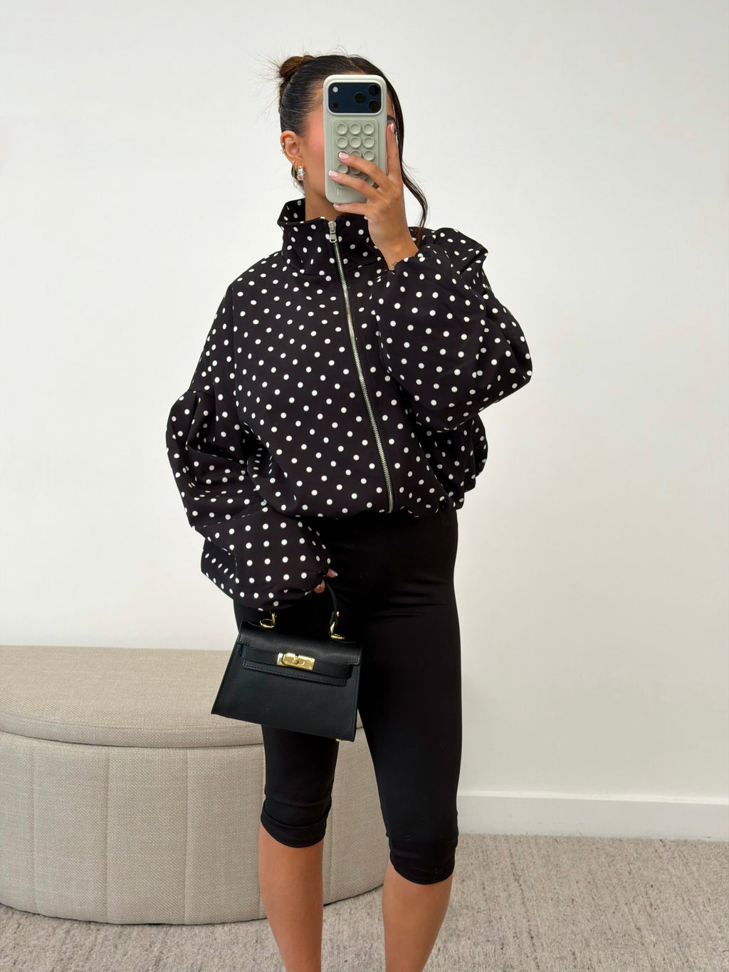 POLKA DOT BOMBER JACKET BLACK/WHITE