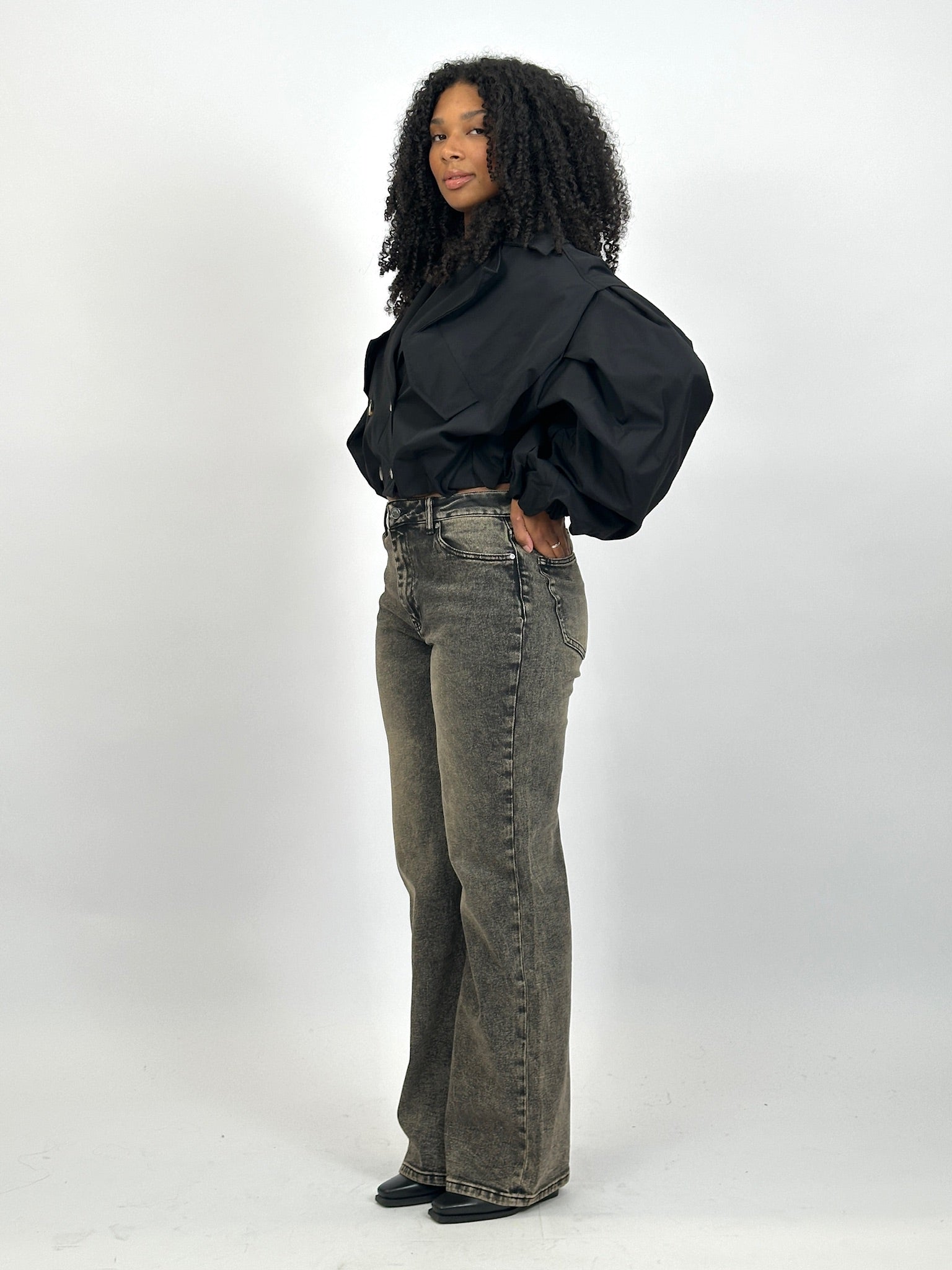 CROPPED PUFFY TRENCH BLACK