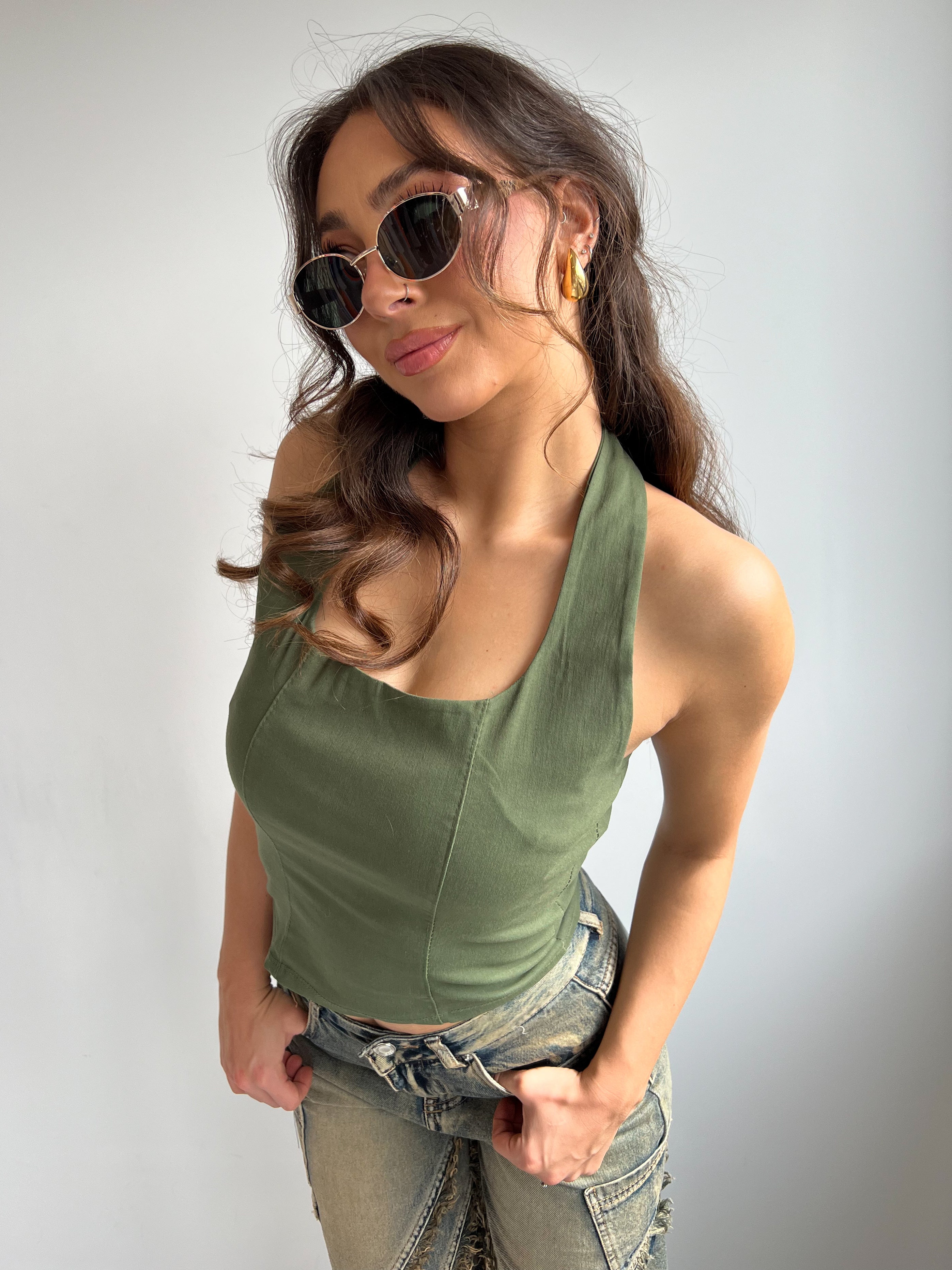 HALTER OPEN BACK TOP ARMY