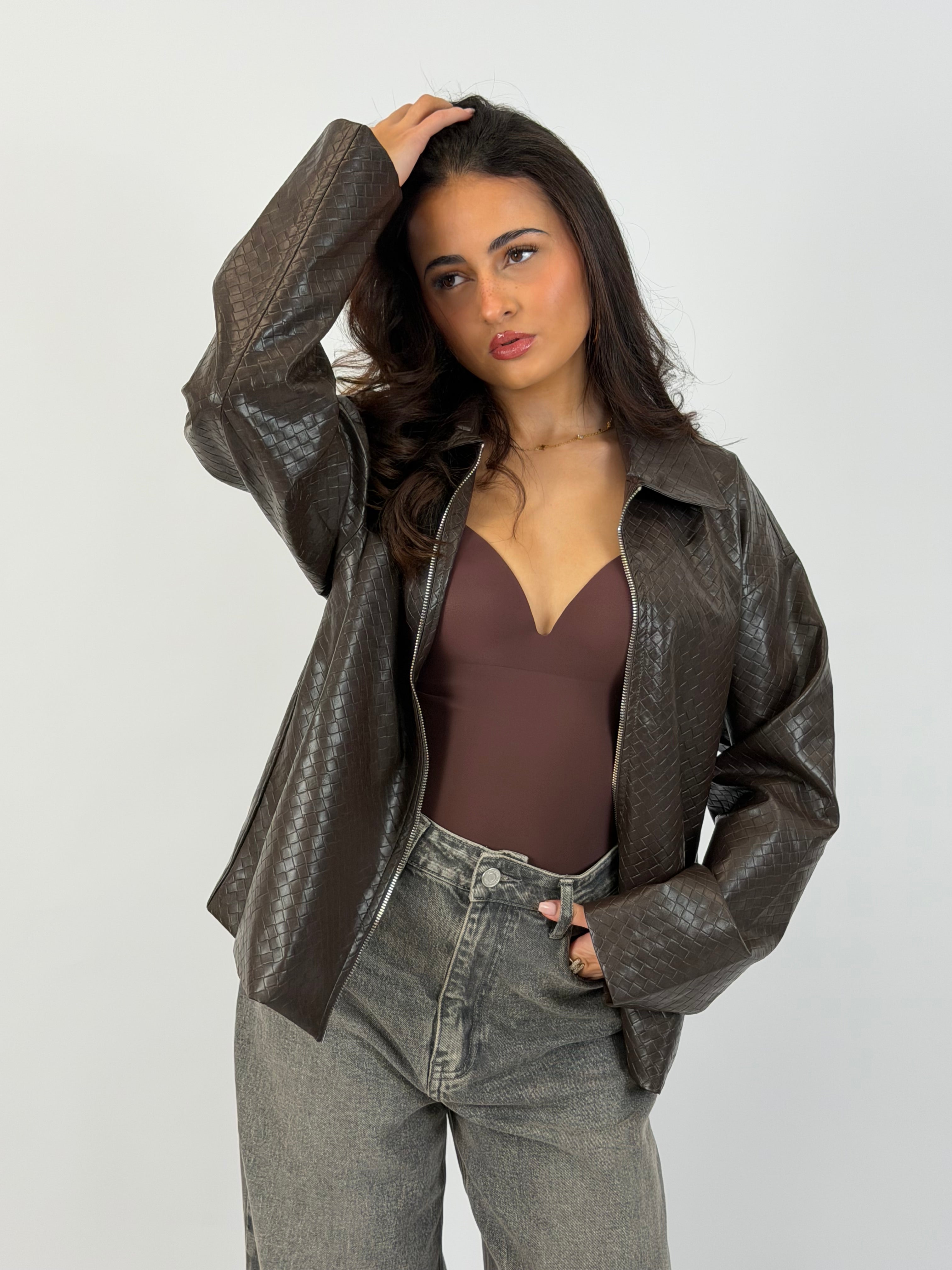 BRAIDED ZIP JACKET CHOCO