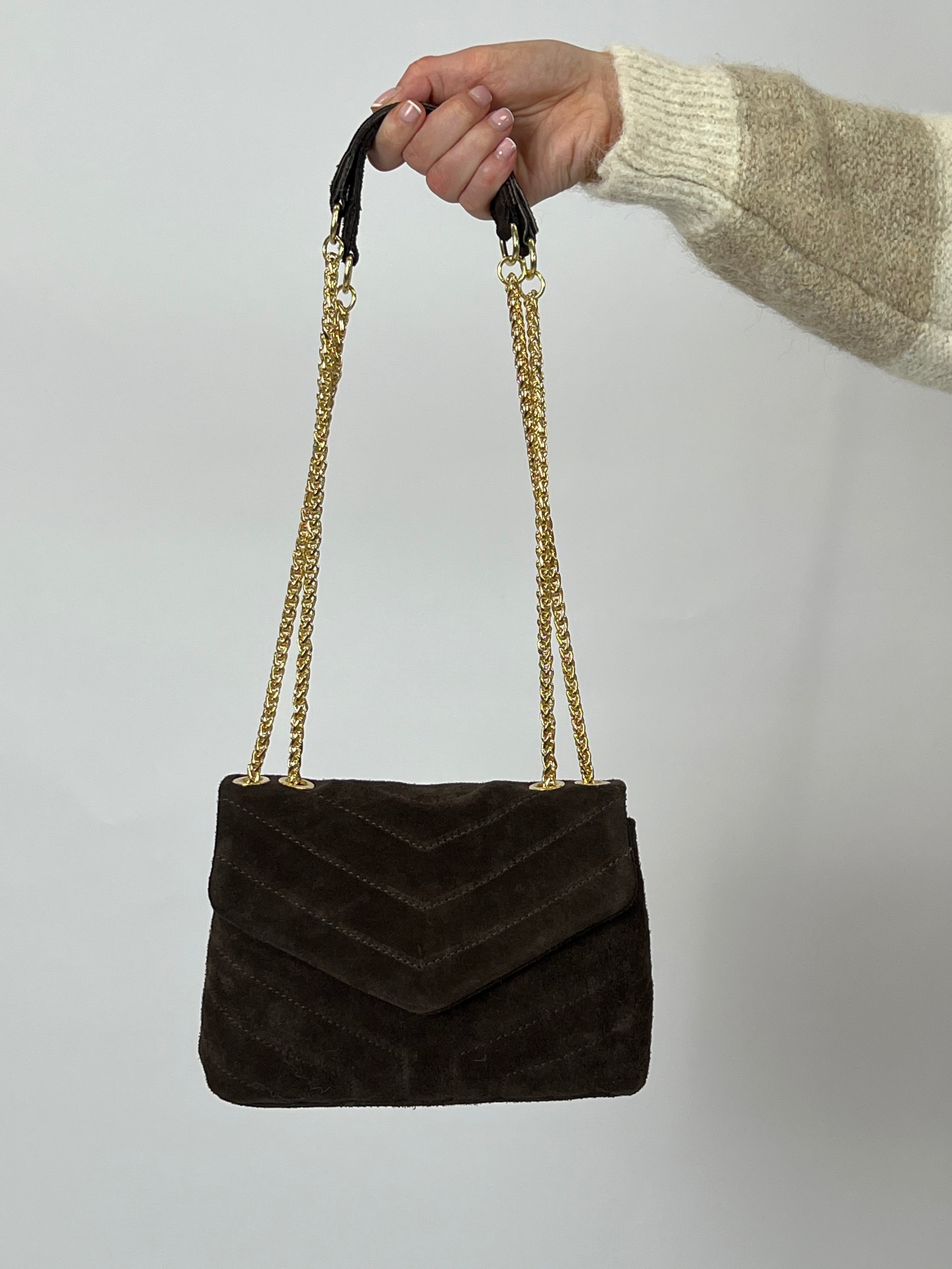 SUÈDE CHAIN BAG CHOCO