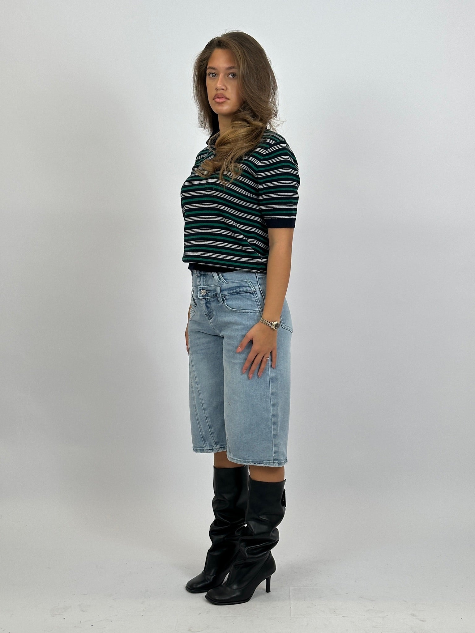 KNIT STRIPED POLO NAVY