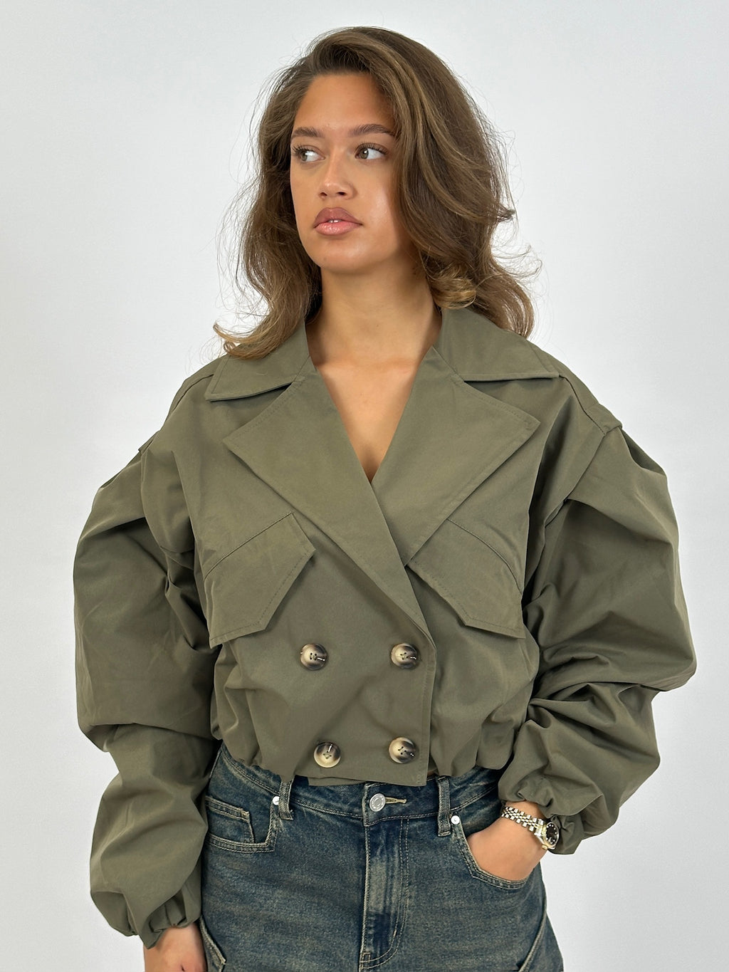 CROPPED PUFFY TRENCH ARMY
