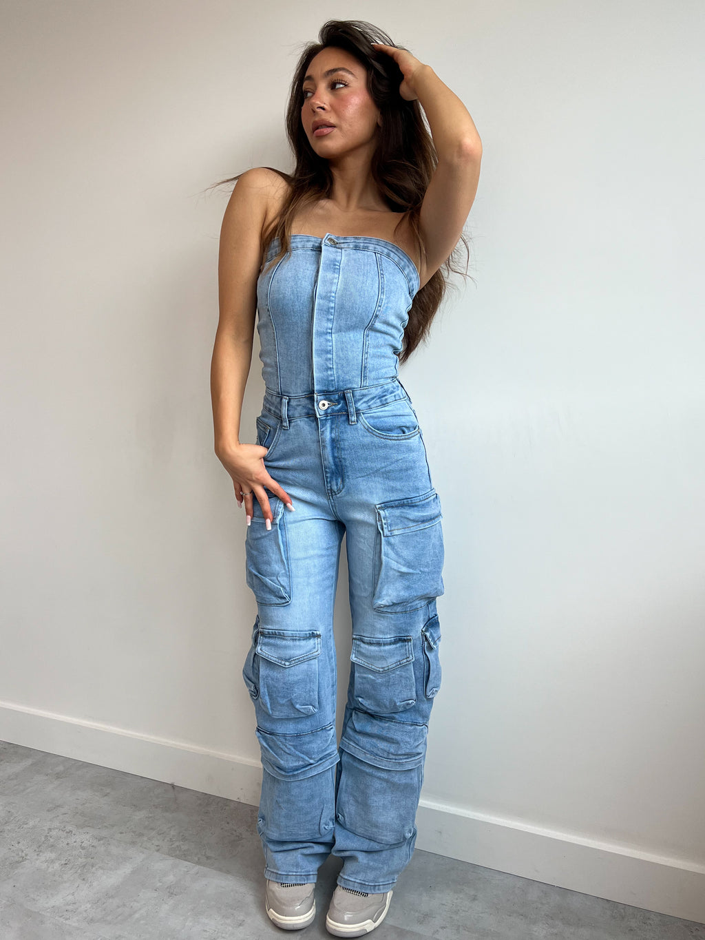 ATTICO INSPIRED STRETCH JUMPSUIT BLUE