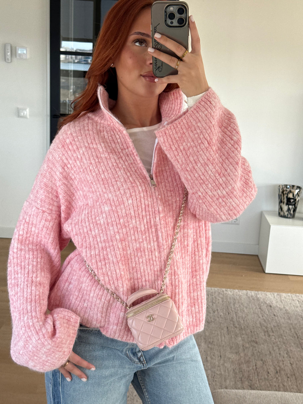 ZIP CARDI PINK