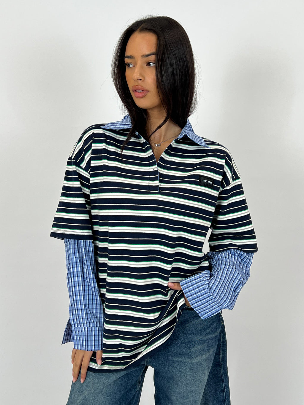 MIMI INSPIRED SHIRT LONGSLEEVE NAVY/CHECKS