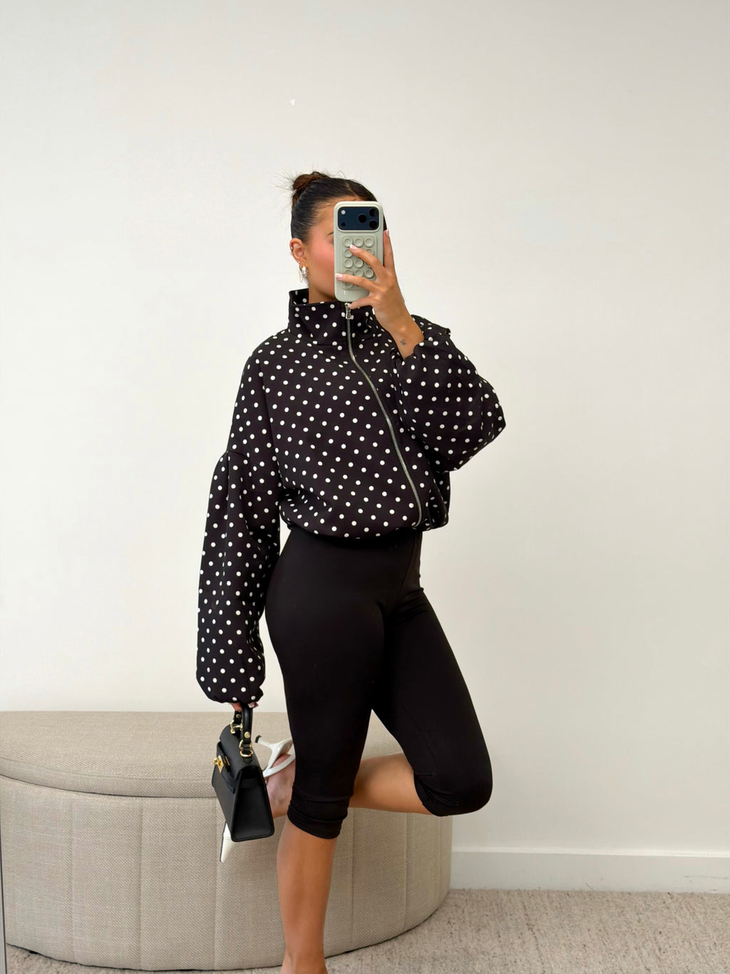 POLKA DOT BOMBER JACKET BLACK/WHITE