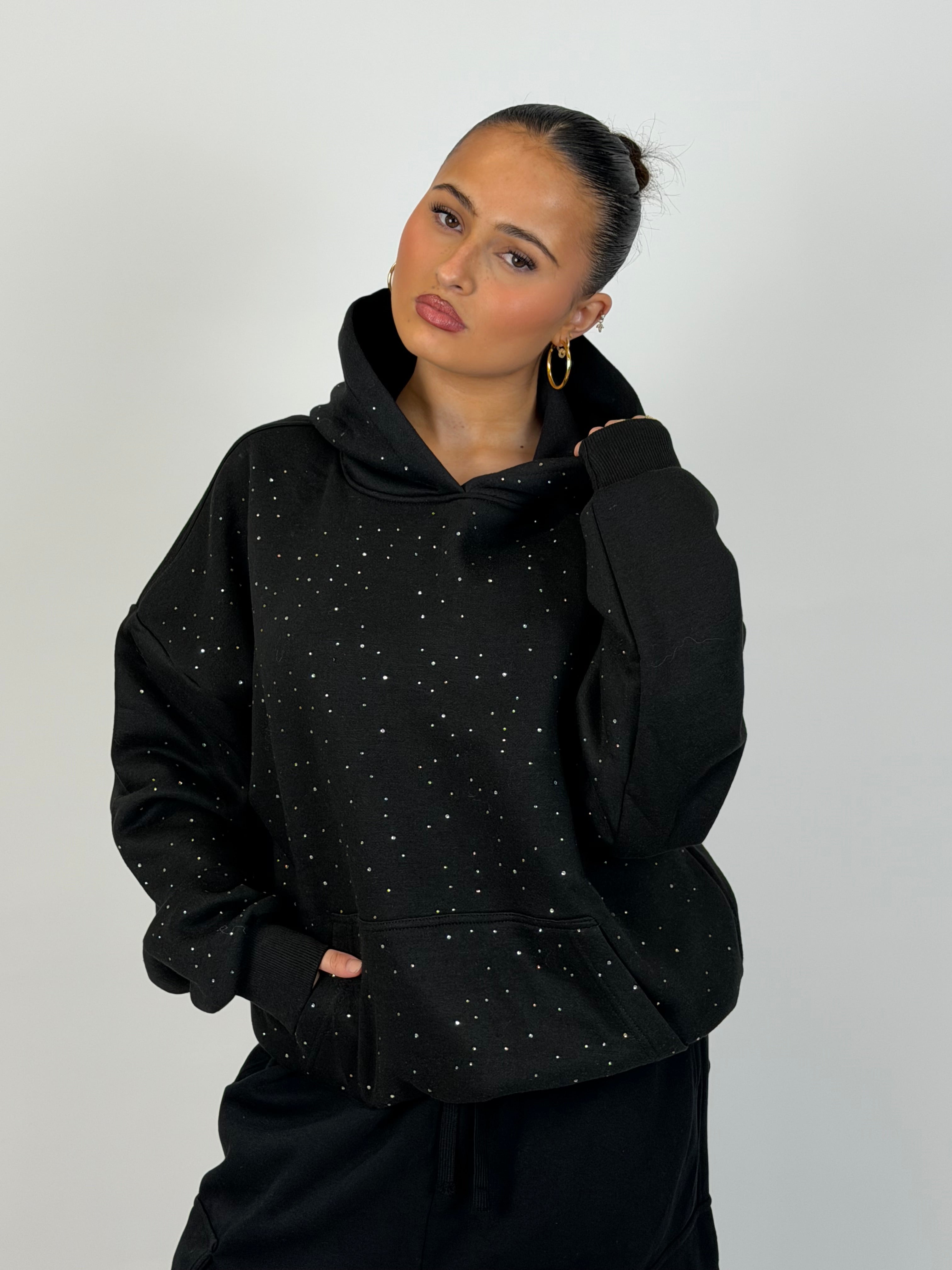 RHINESTONE HOODIE BLACK