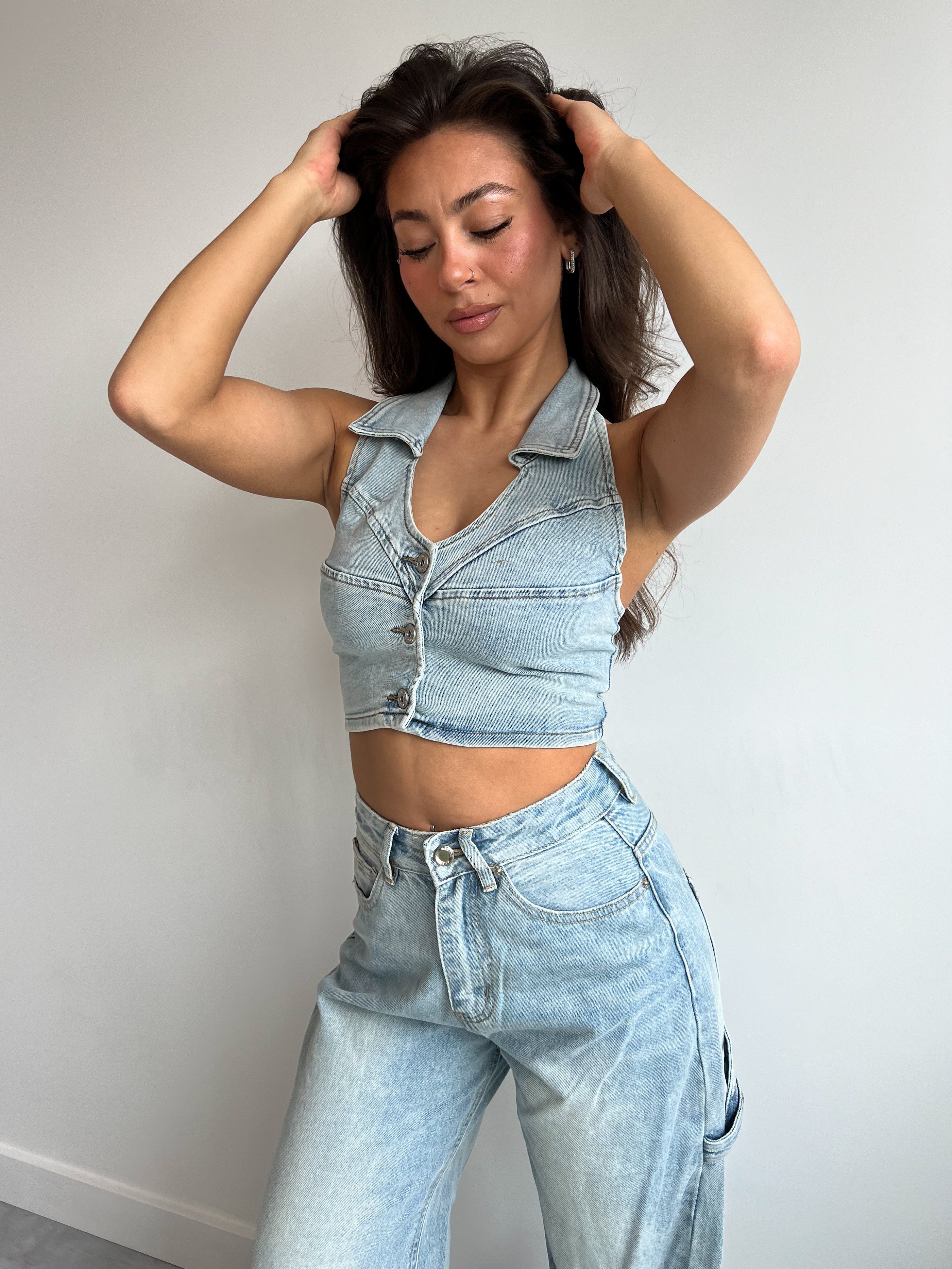 DENIM OPEN BACK TOP LIGHT BLUE