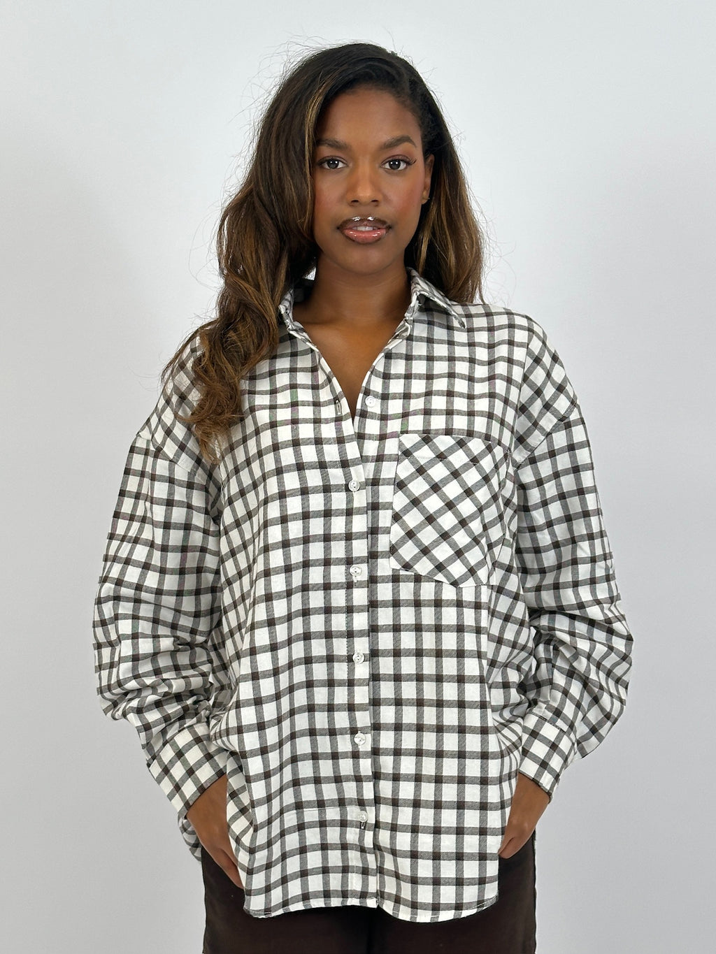 CHECKERED SHIRT WHITE/BROWN