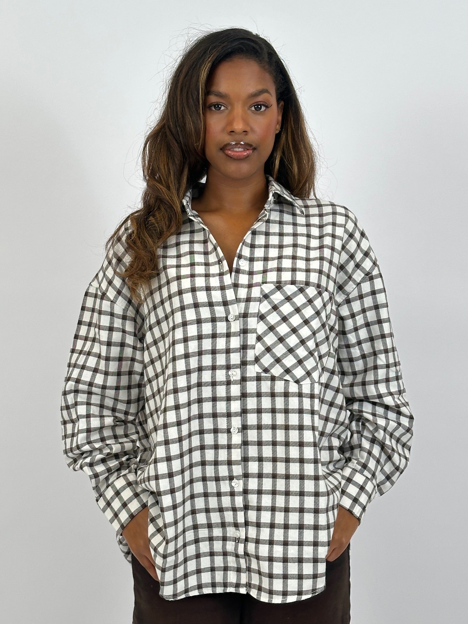 CHECKERED SHIRT WHITE/BROWN