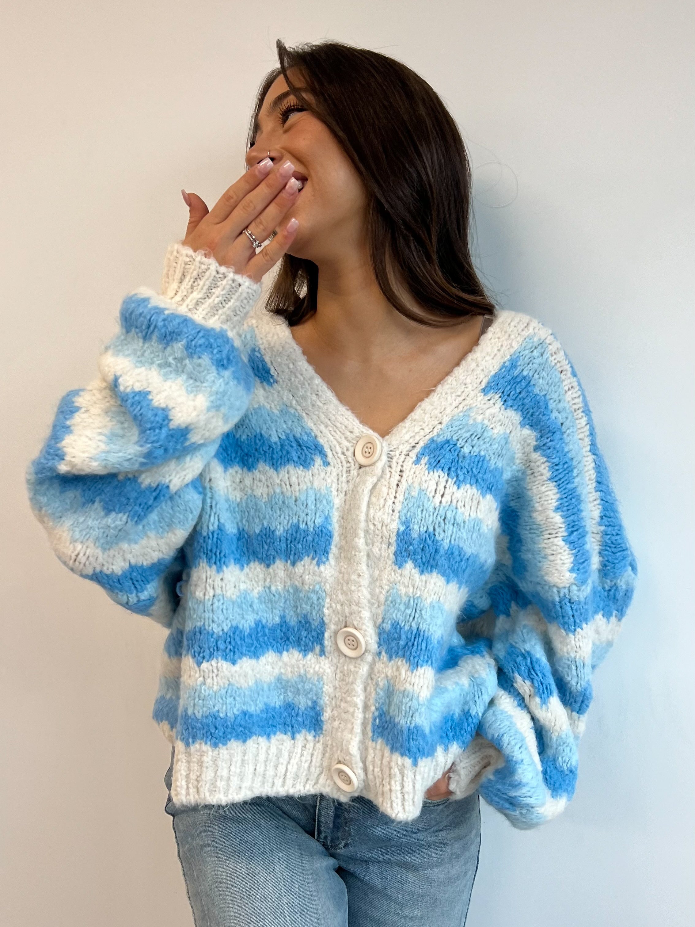 SOFT STRIPE CARDIGAN BLUE