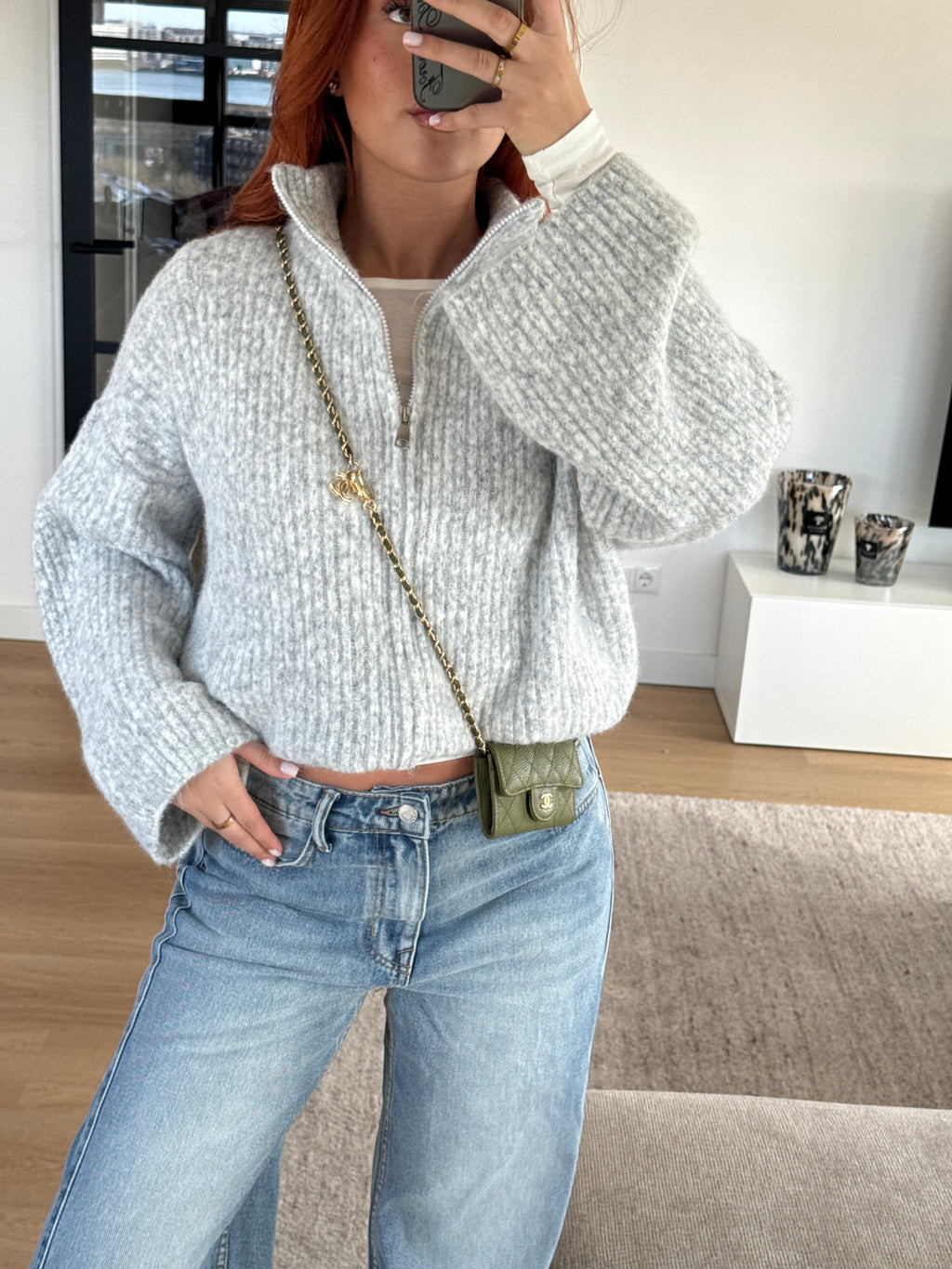 ZIP CARDI GREY