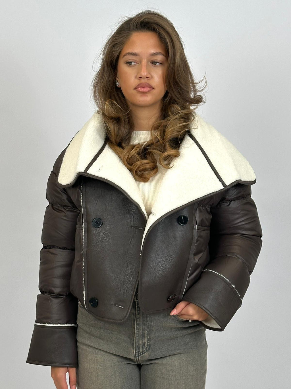 TEDDY LINED PUFFER CHOCO