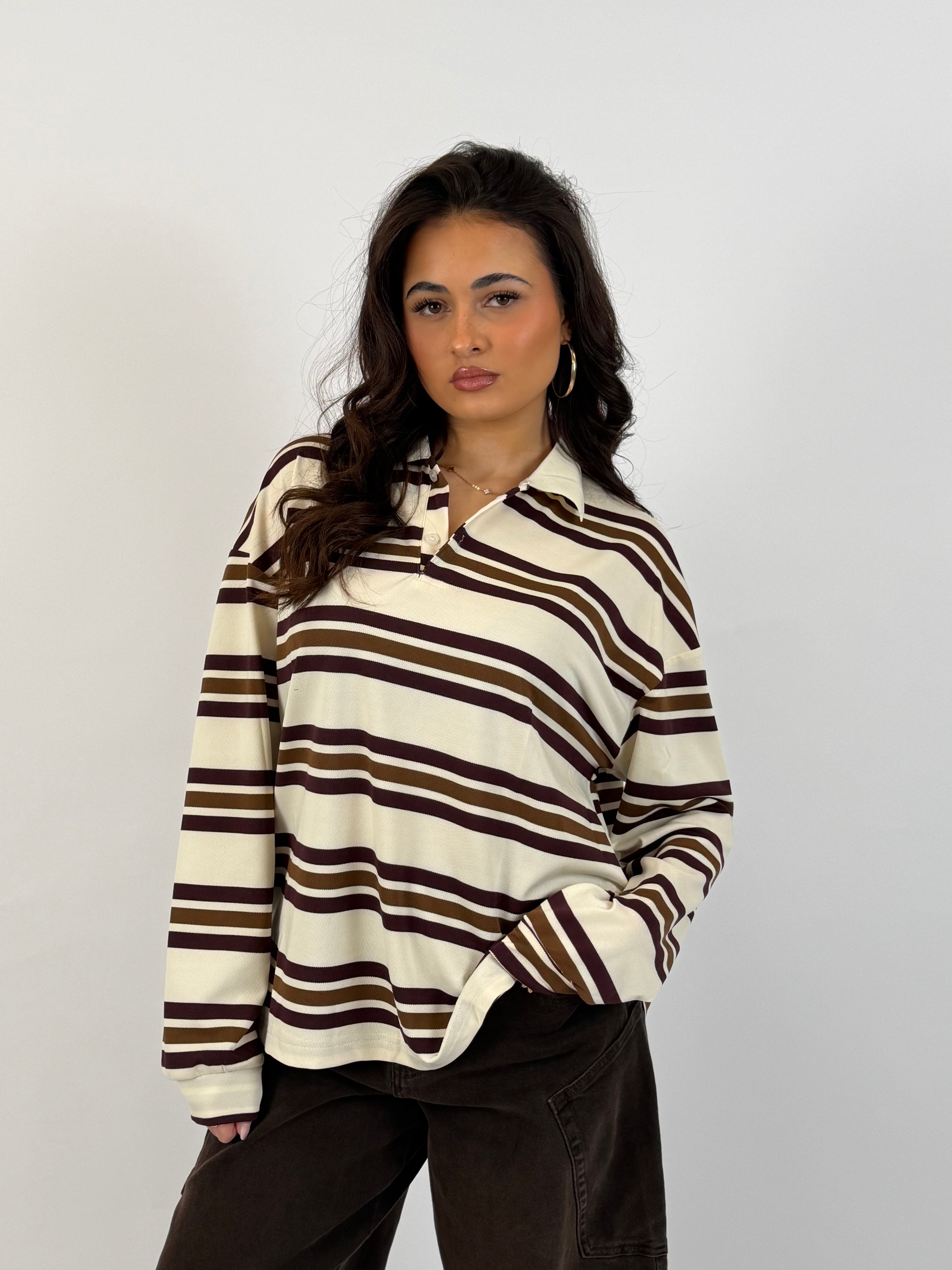 POLO LONGSLEEVE BORDEAUX/CREAM