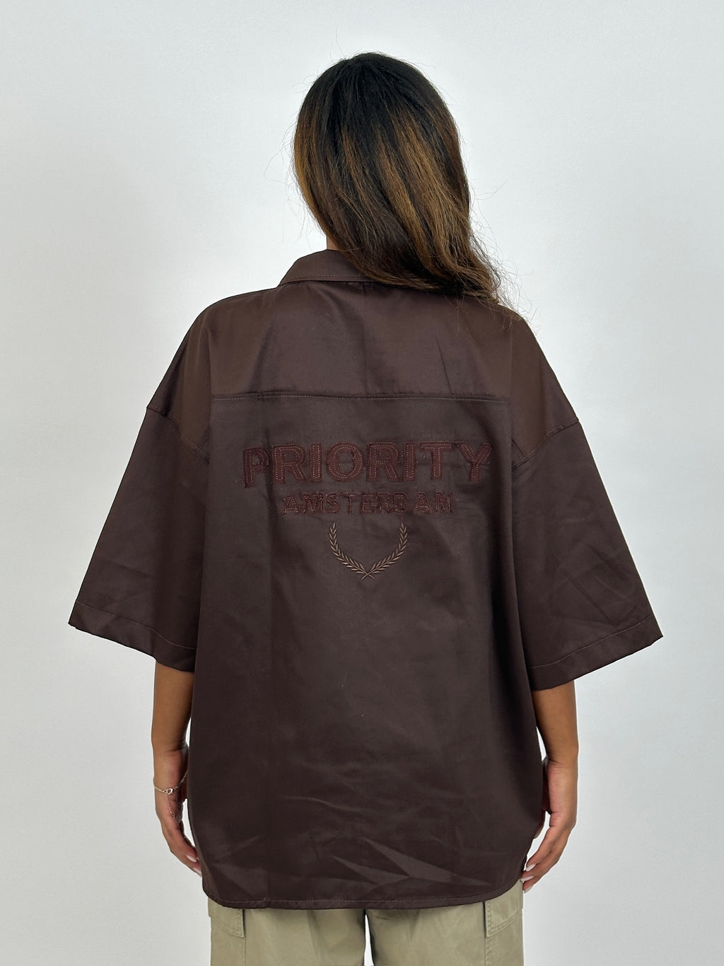 PRIORITY AMSTERDAM BOYFRIEND BLOUSE CHOCOLATE